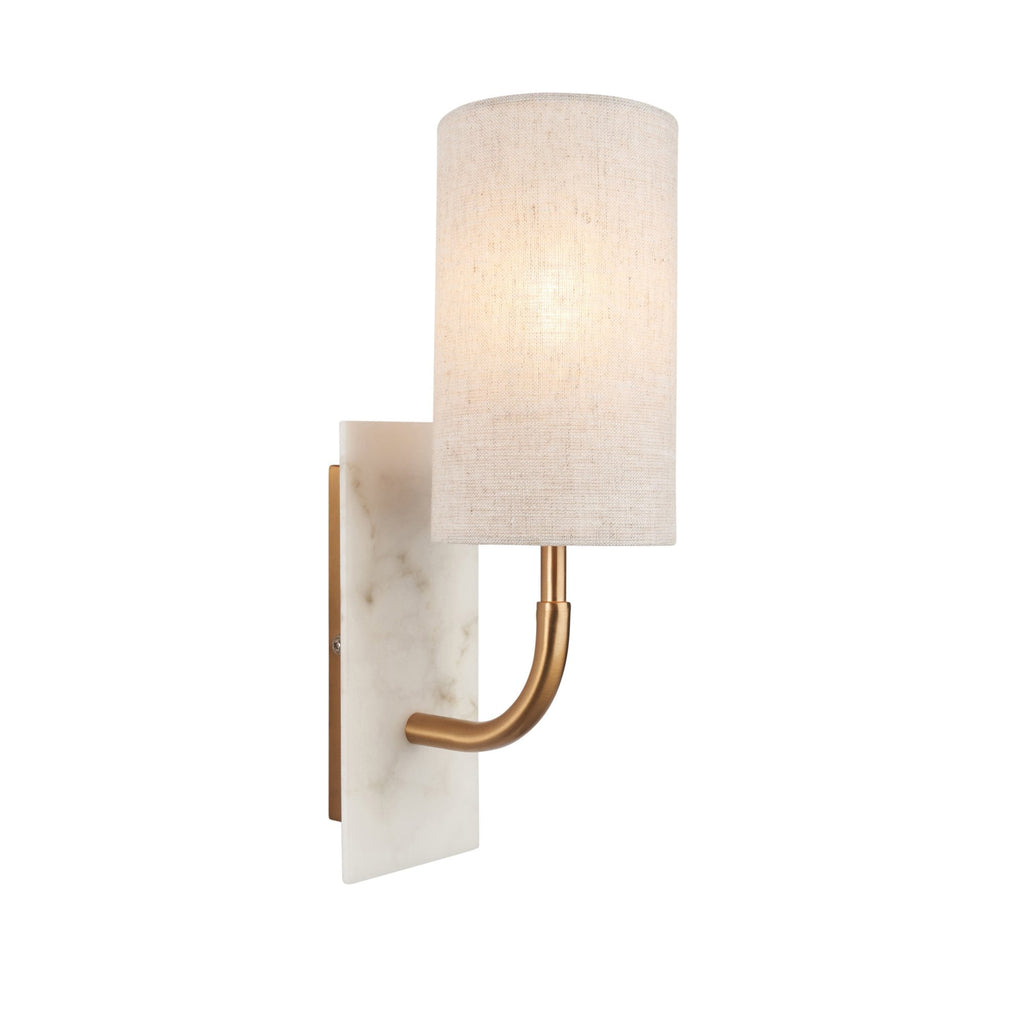 114203 1 Light Wall Light With Shade Vintage Brass, White Marble Effect