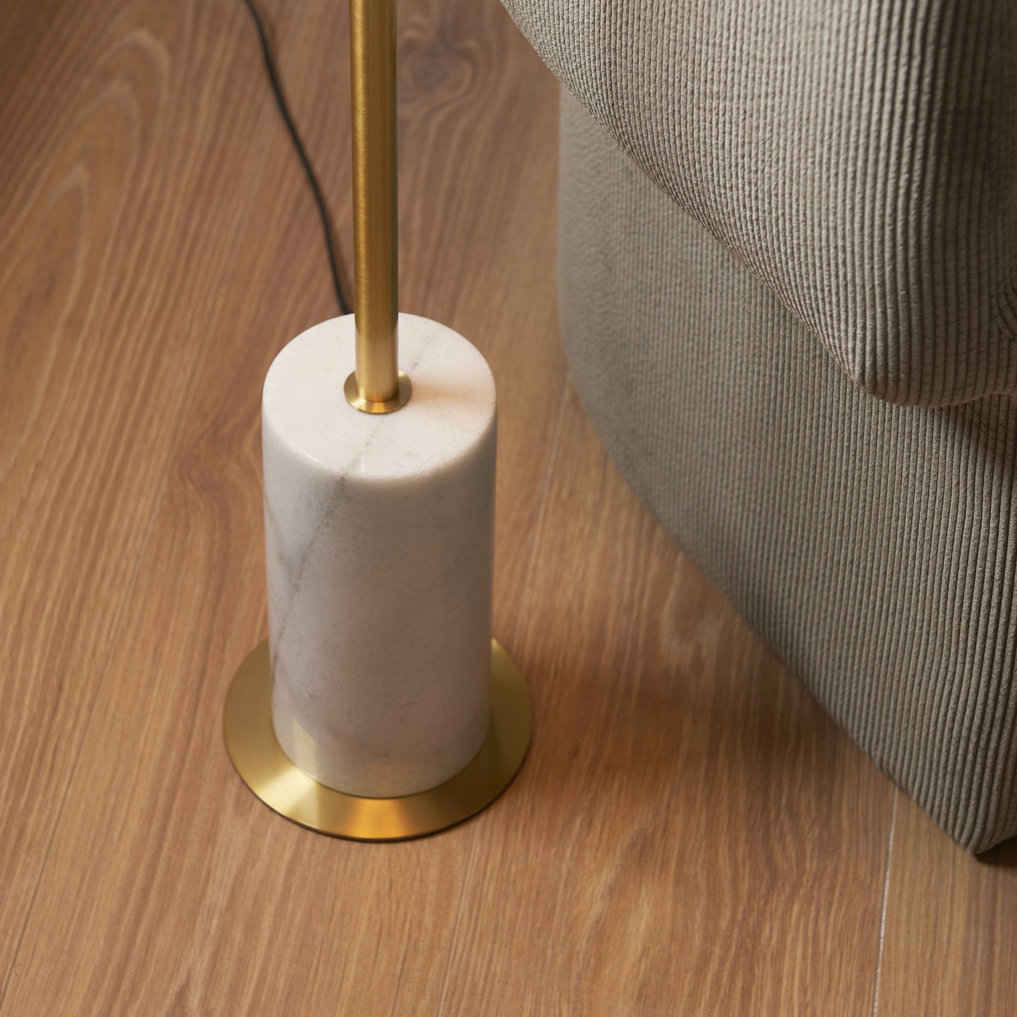 114208 1 Light Floor Lamp Brushed Aged Brass Plate & White Marble
