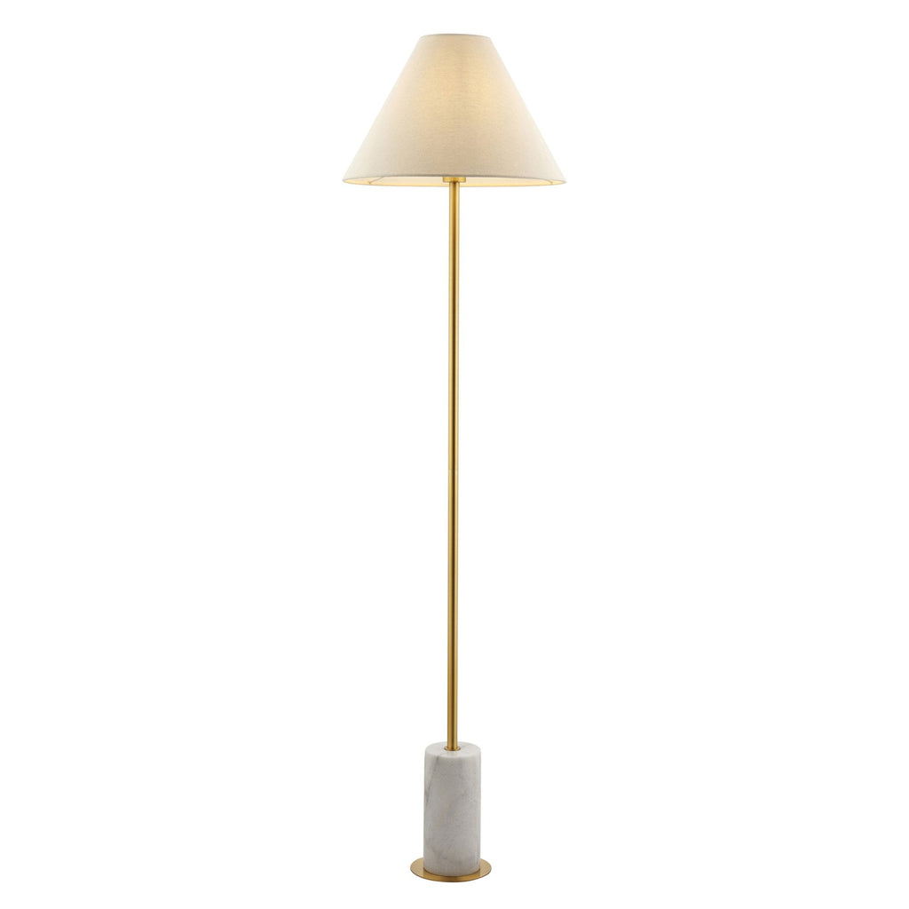 114209 1 Light Floor Lamp Brushed Aged Brass Plate, White Marble & Natu
