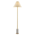 114209 1 Light Floor Lamp Brushed Aged Brass Plate, White Marble & Natu
