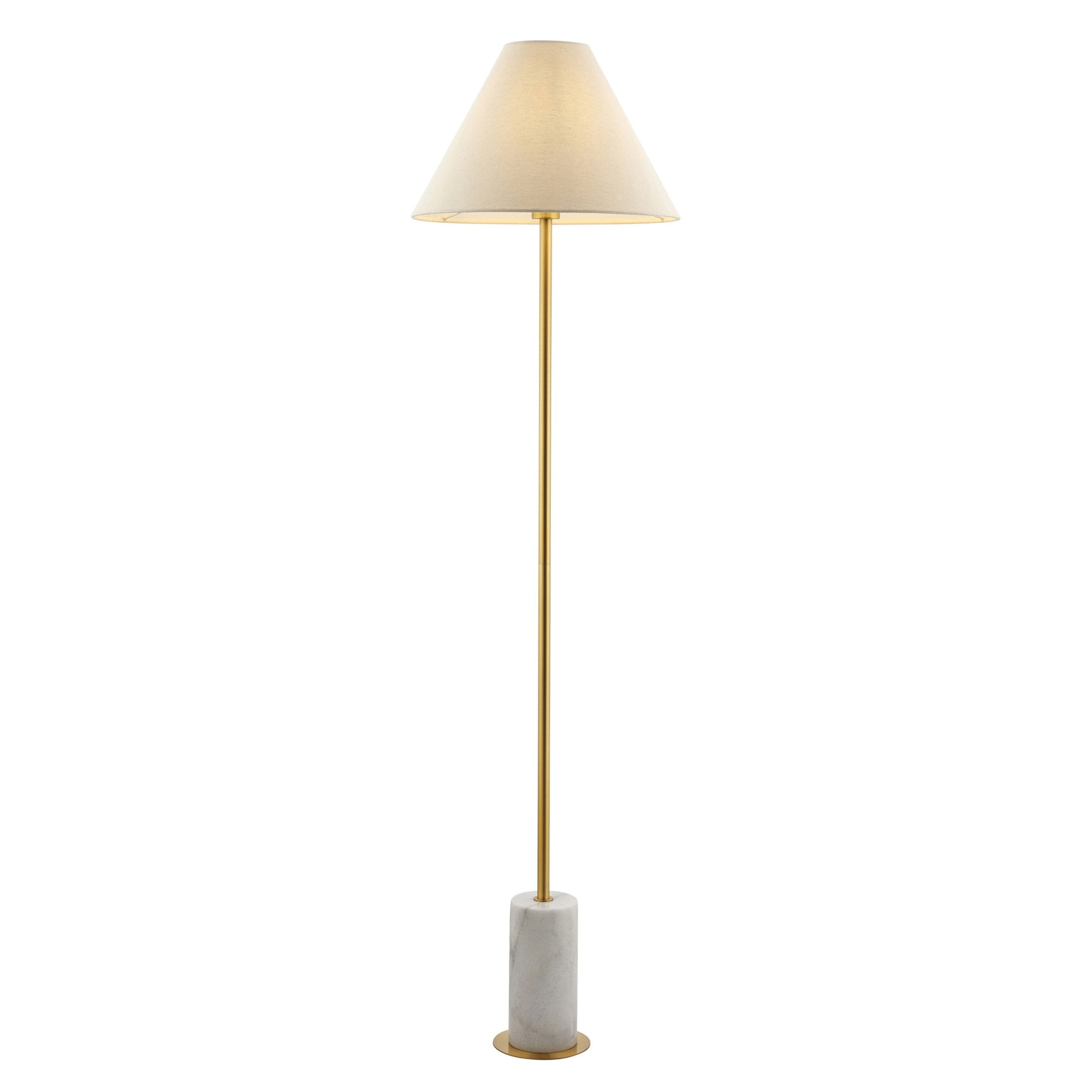114209 1 Light Floor Lamp Brushed Aged Brass Plate, White Marble & Natu