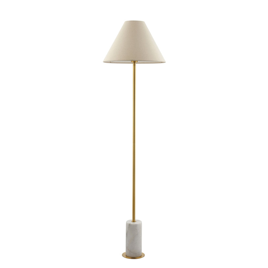 114209 1 Light Floor Lamp Brushed Aged Brass Plate, White Marble & Natu