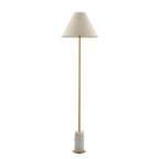 114209 1 Light Floor Lamp Brushed Aged Brass Plate, White Marble & Natu