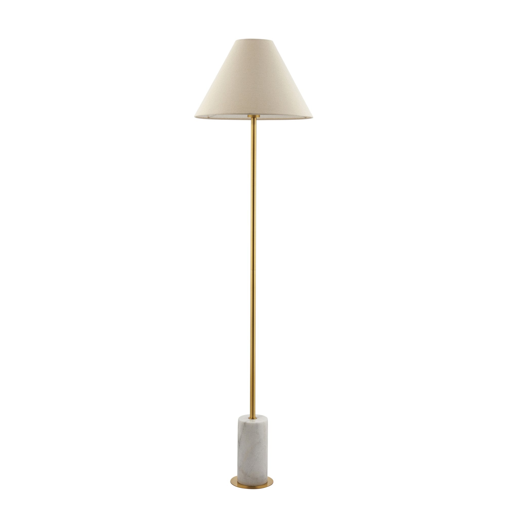 114209 1 Light Floor Lamp Brushed Aged Brass Plate, White Marble & Natu