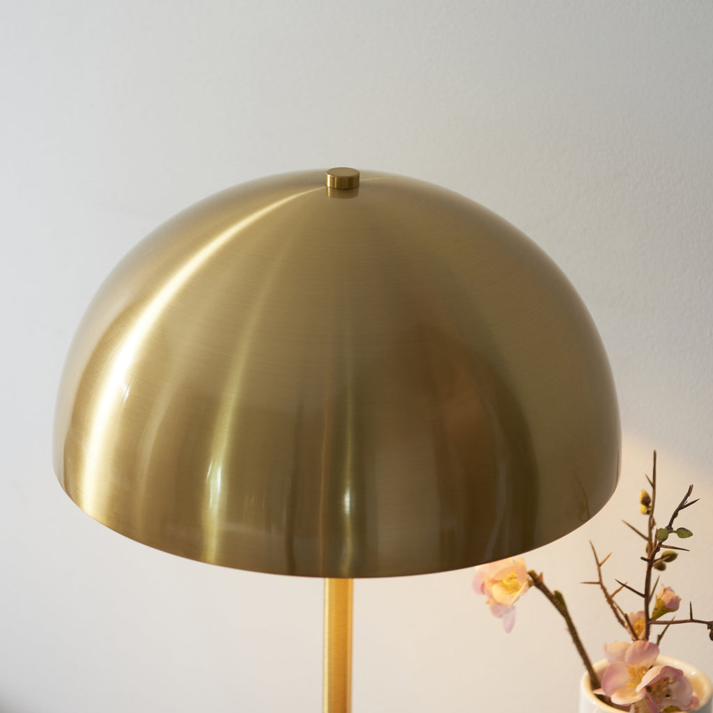 114210 1 Light Table Lamp Brushed Aged Brass Plate & White Marble