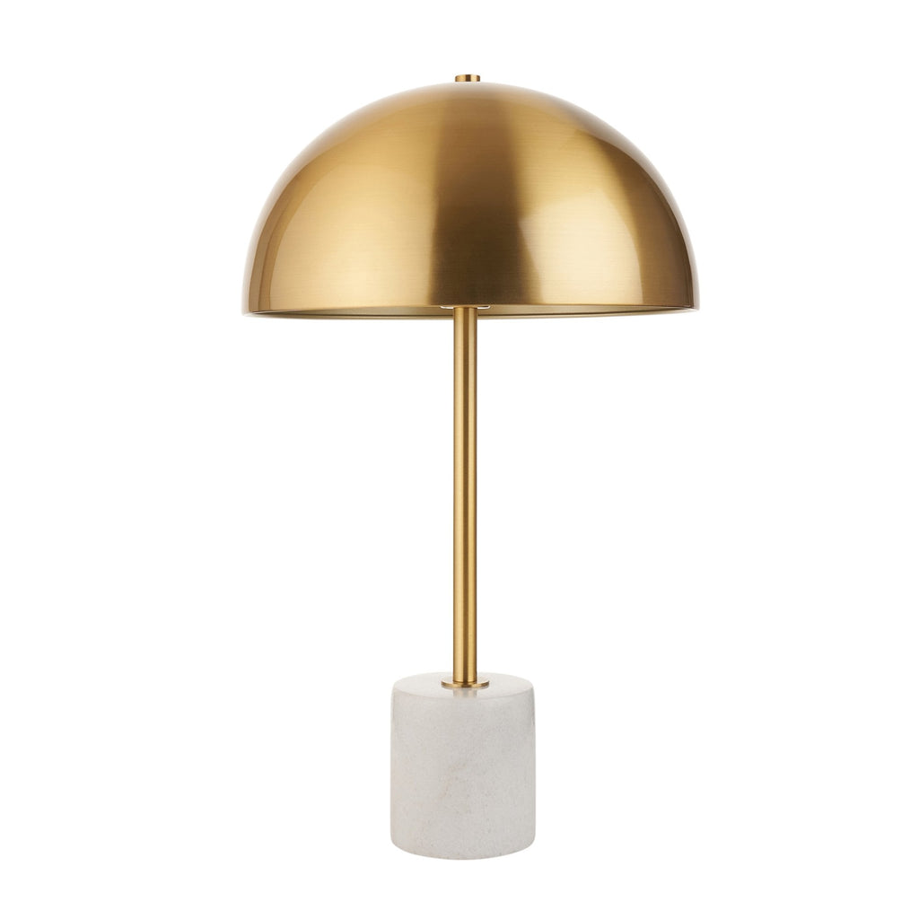 114210 1 Light Table Lamp Brushed Aged Brass Plate & White Marble