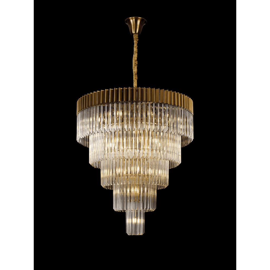 NL9868BR/CL Kobra 23 Light 5 Tier Round Pendant Brass/Clear Glass