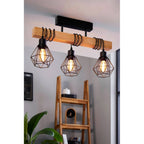 44074 Townshend 5 Black/Natural Wood 3-Light Ceiling Pendant