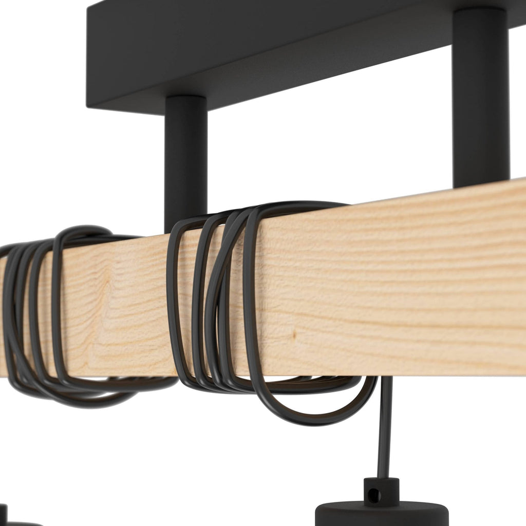 44074 Townshend 5 Black/Natural Wood 3-Light Ceiling Pendant