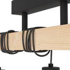 44074 Townshend 5 Black/Natural Wood 3-Light Ceiling Pendant