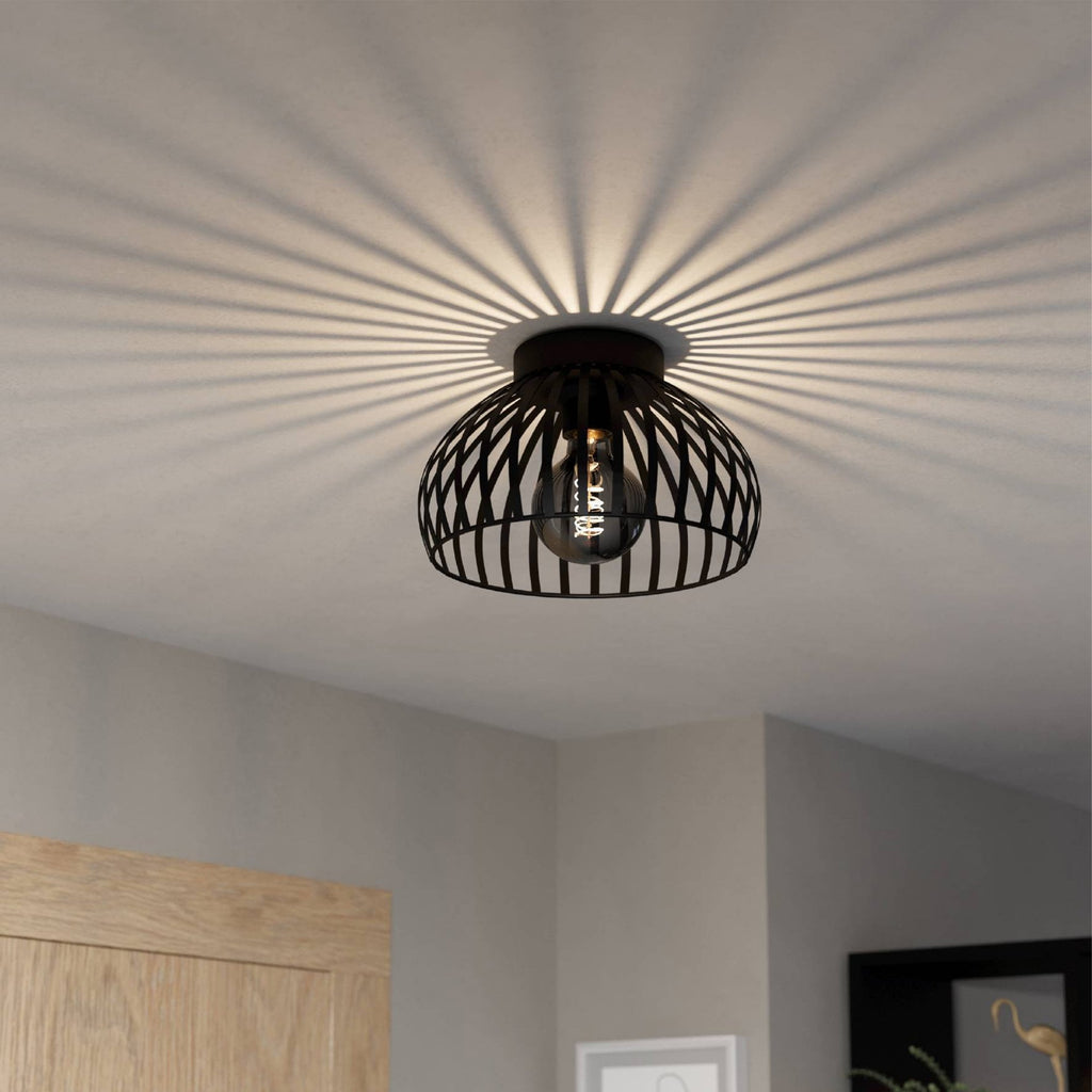 900792 Mogano 3 Wireframe Black Flush Ceiling Light