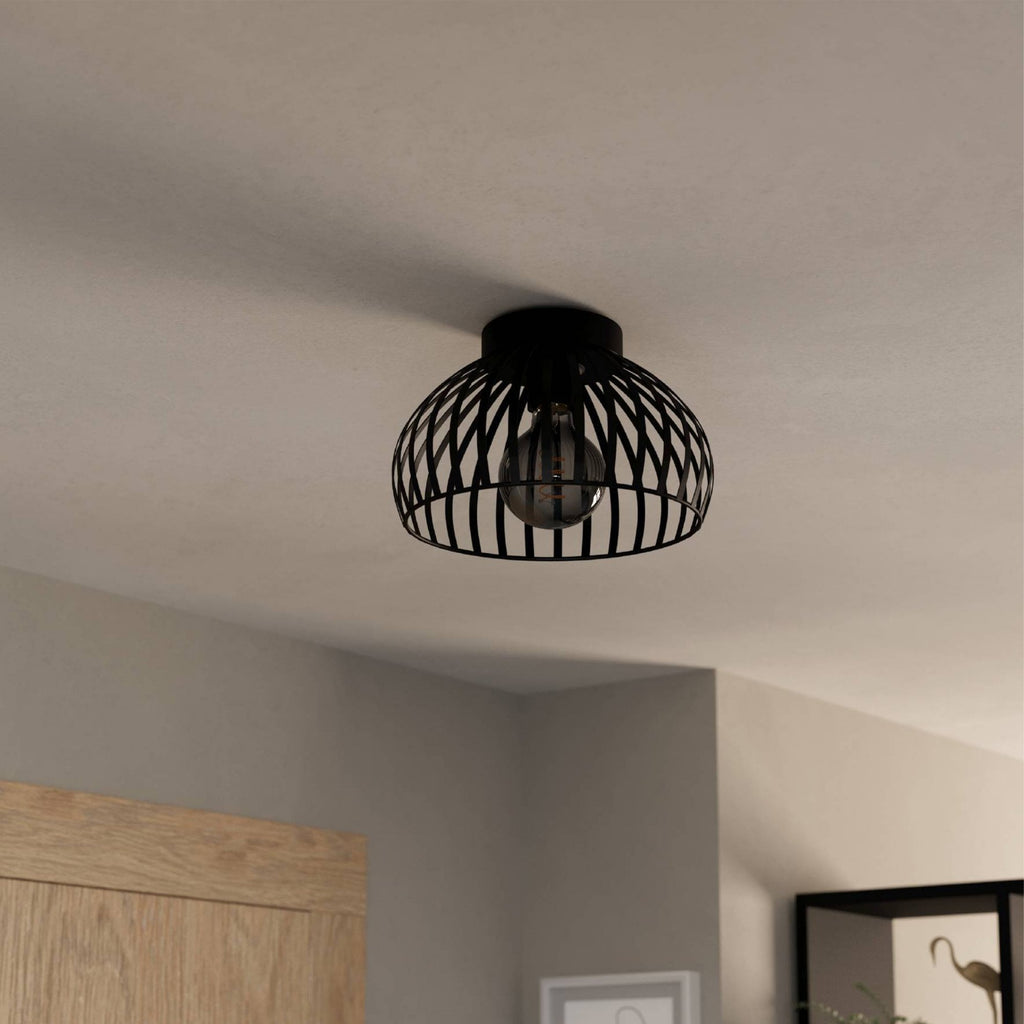 900792 Mogano 3 Wireframe Black Flush Ceiling Light