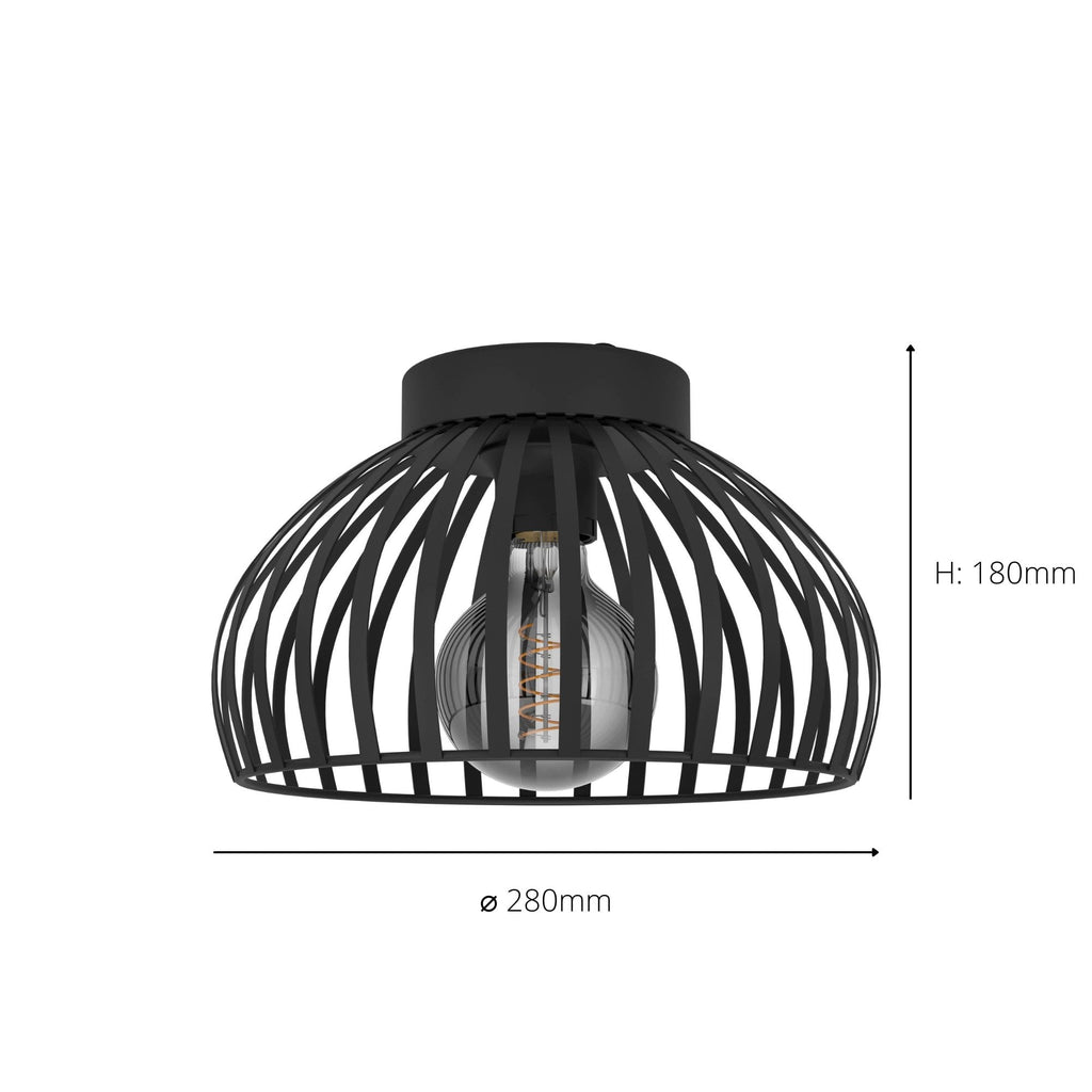 900792 Mogano 3 Wireframe Black Flush Ceiling Light