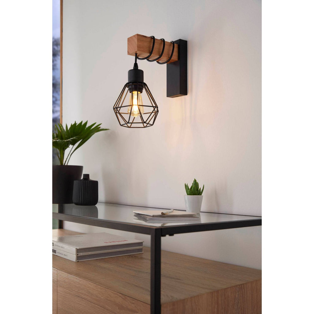 44078 Townshend 5 Black/Natural Wood Wall Light