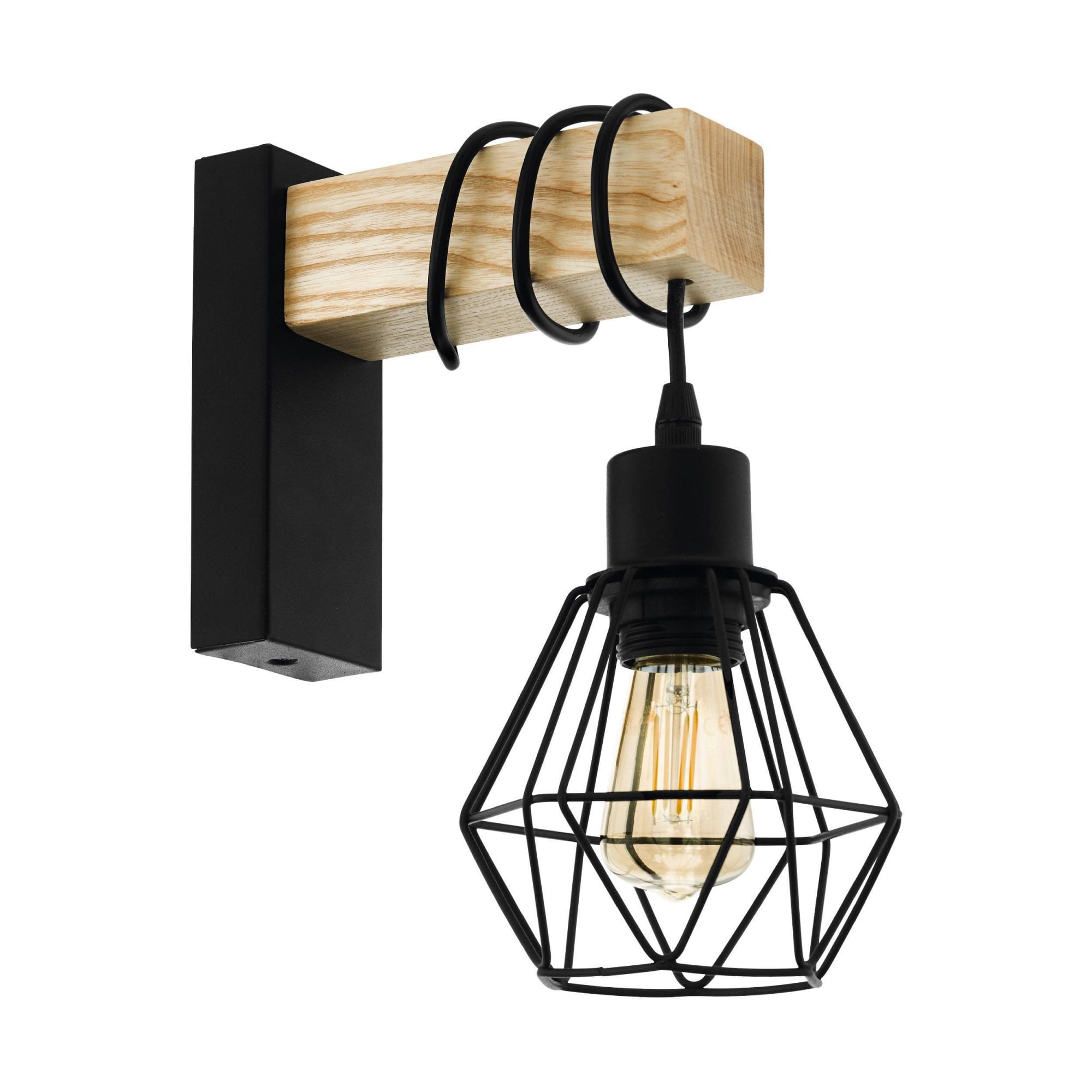 44078 Townshend 5 Black/Natural Wood Wall Light