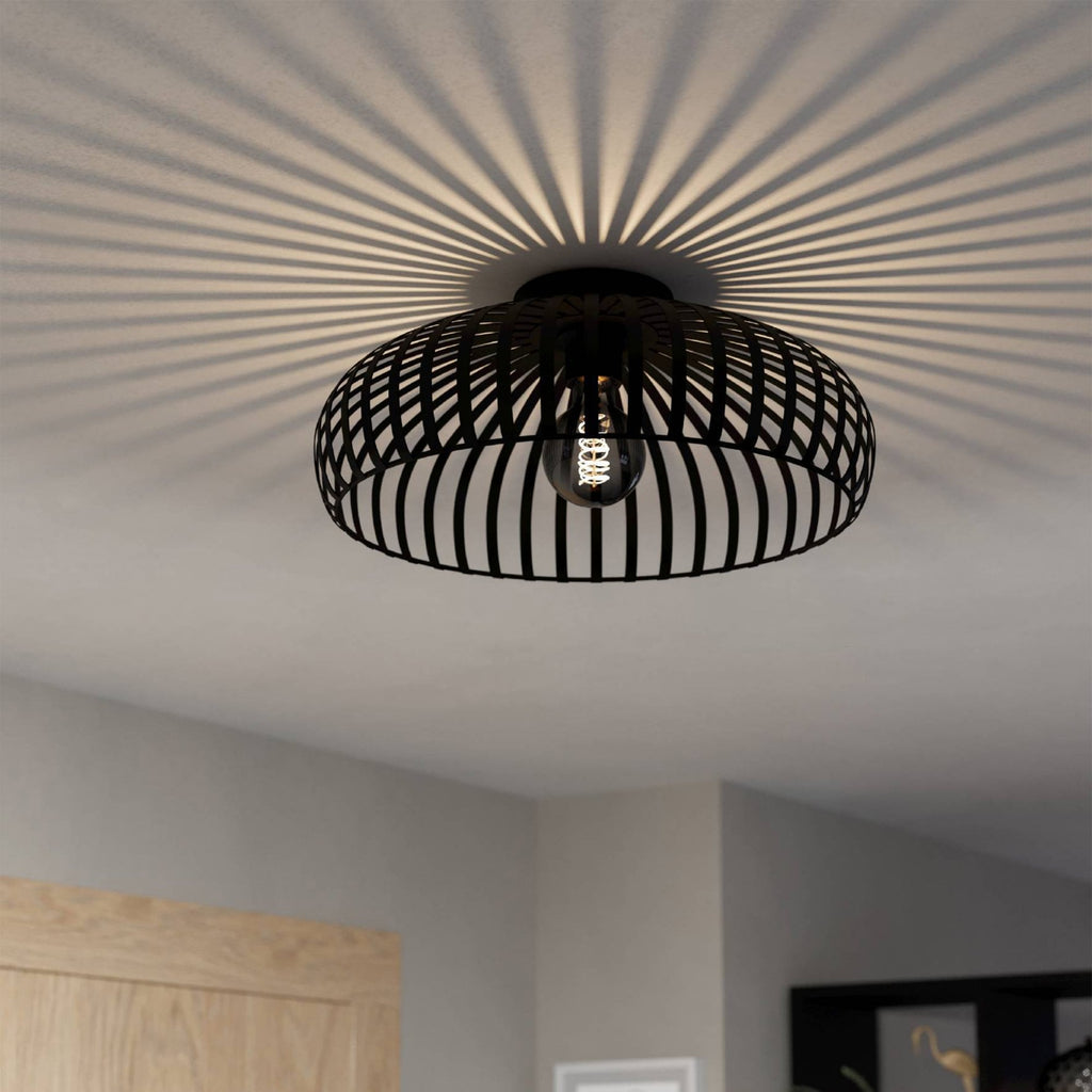 900721 Mogano 3 Wireframe Black Flush Ceiling Light