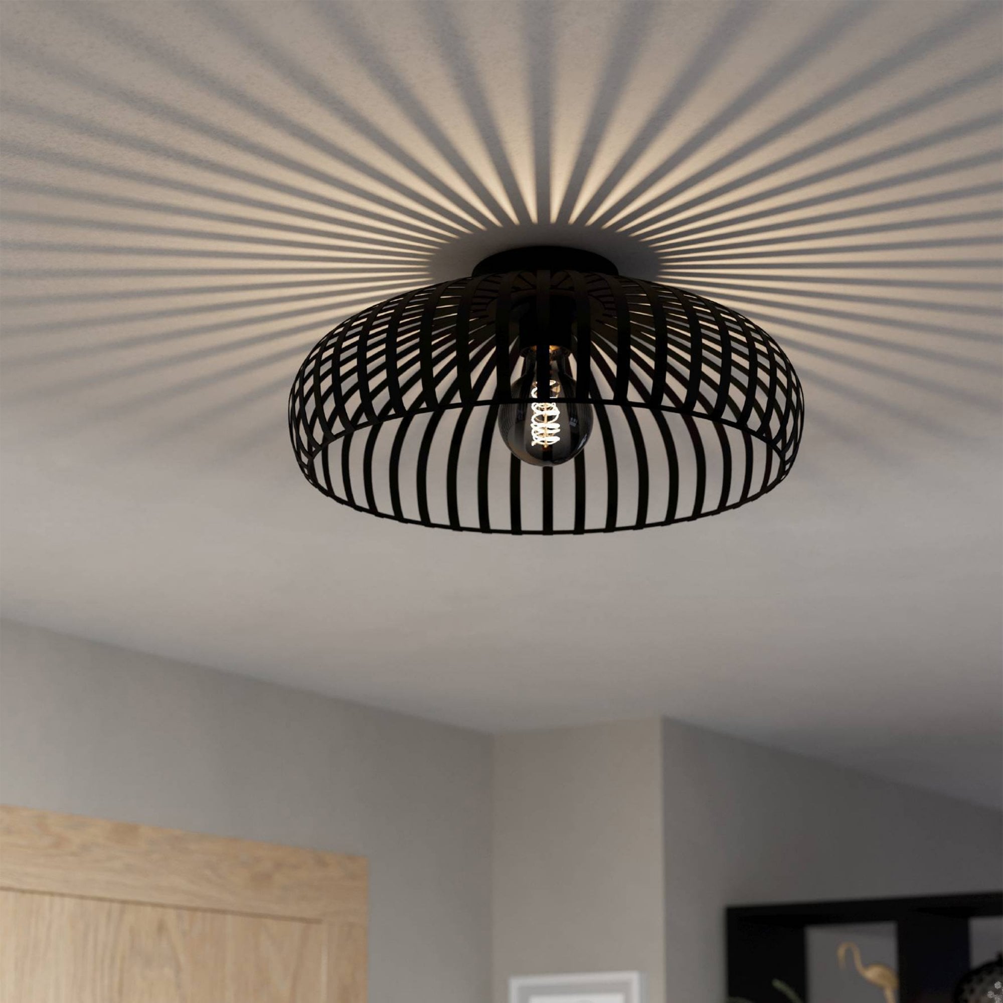 900721 Mogano 3 Wireframe Black Flush Ceiling Light