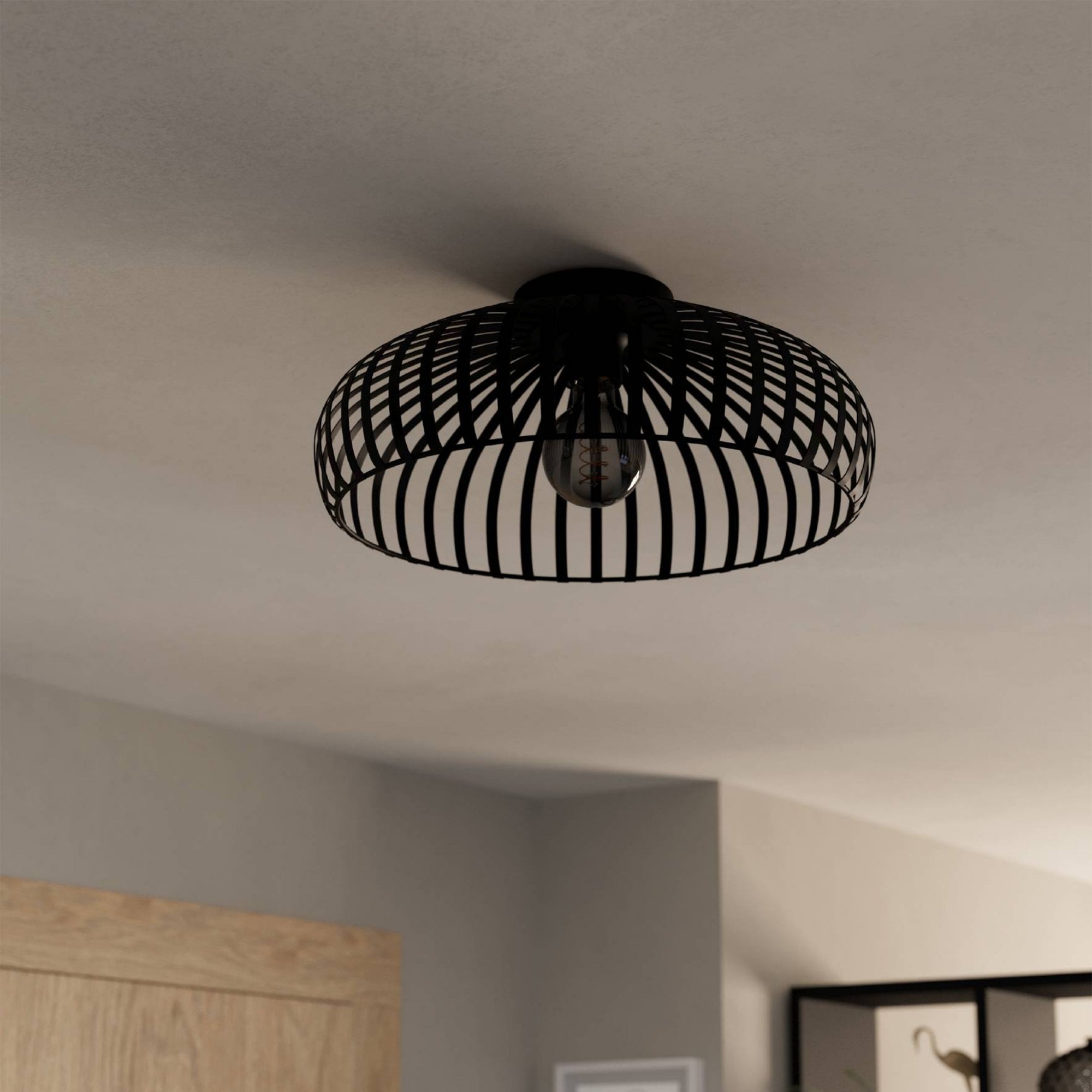 900721 Mogano 3 Wireframe Black Flush Ceiling Light