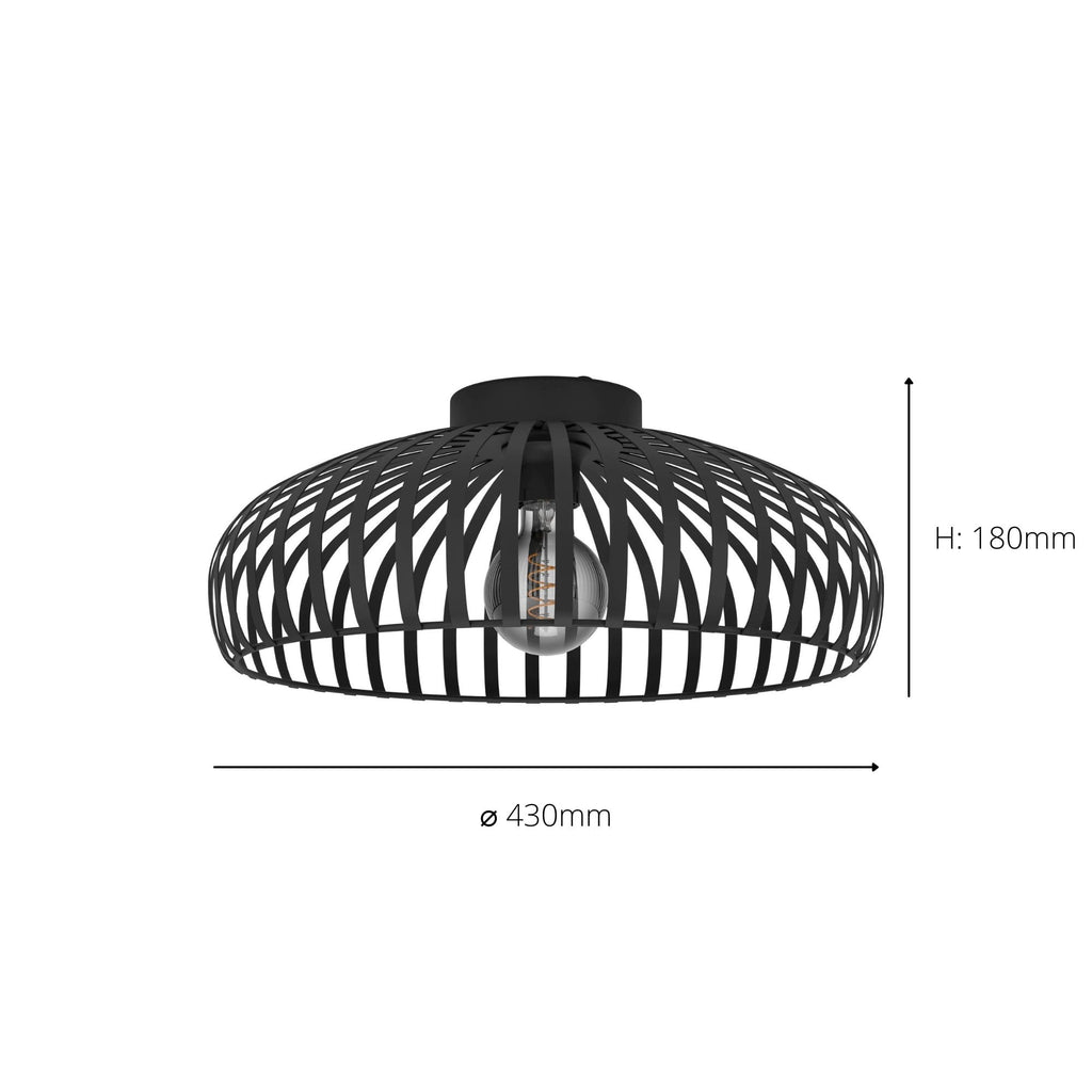 900721 Mogano 3 Wireframe Black Flush Ceiling Light