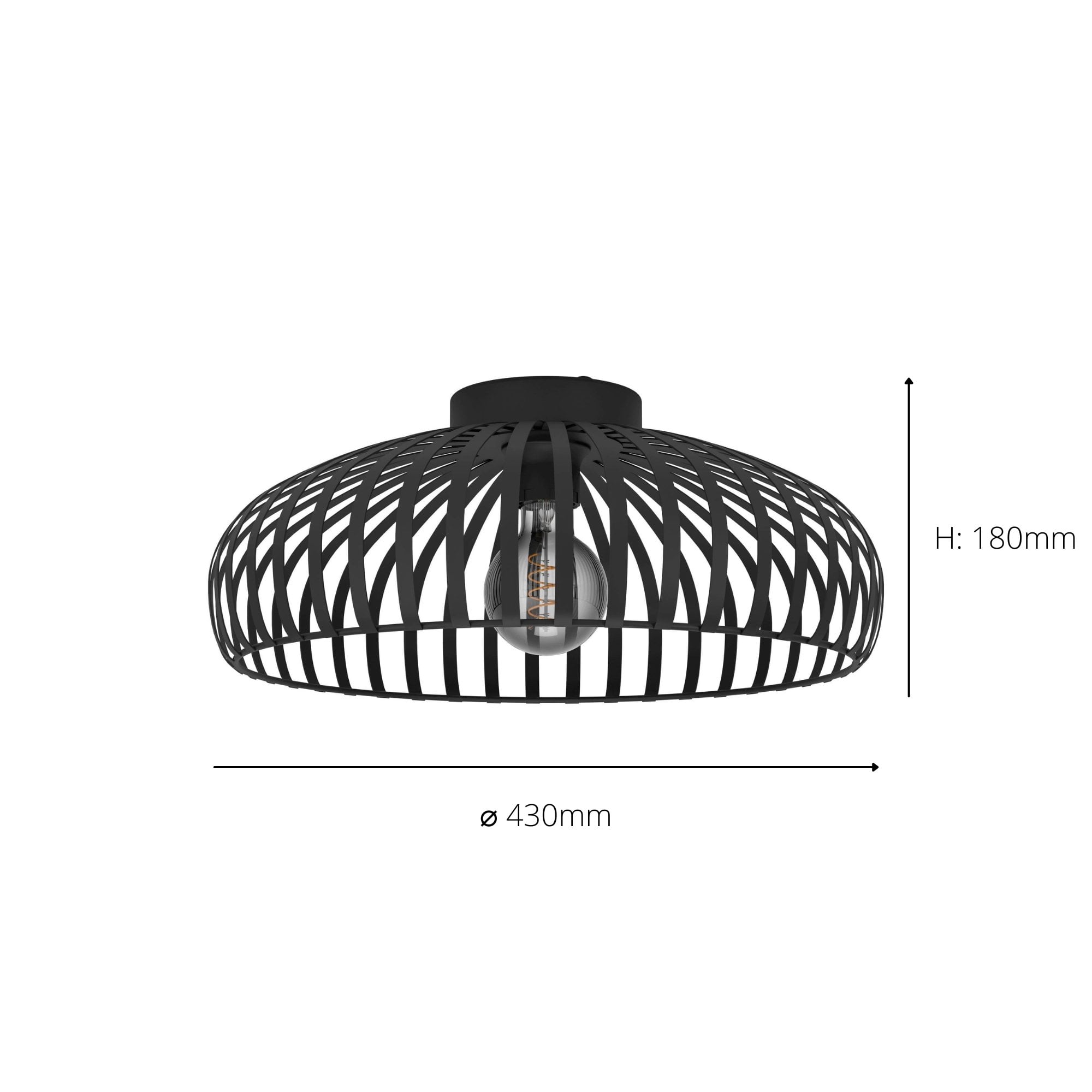900721 Mogano 3 Wireframe Black Flush Ceiling Light