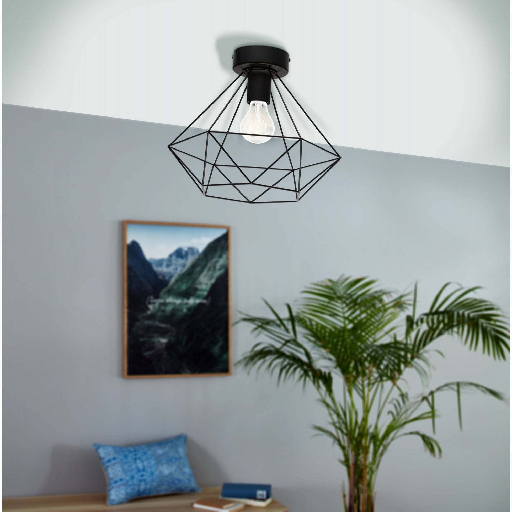 43004 Tarbes 1-Light Black Geo Ceiling Light