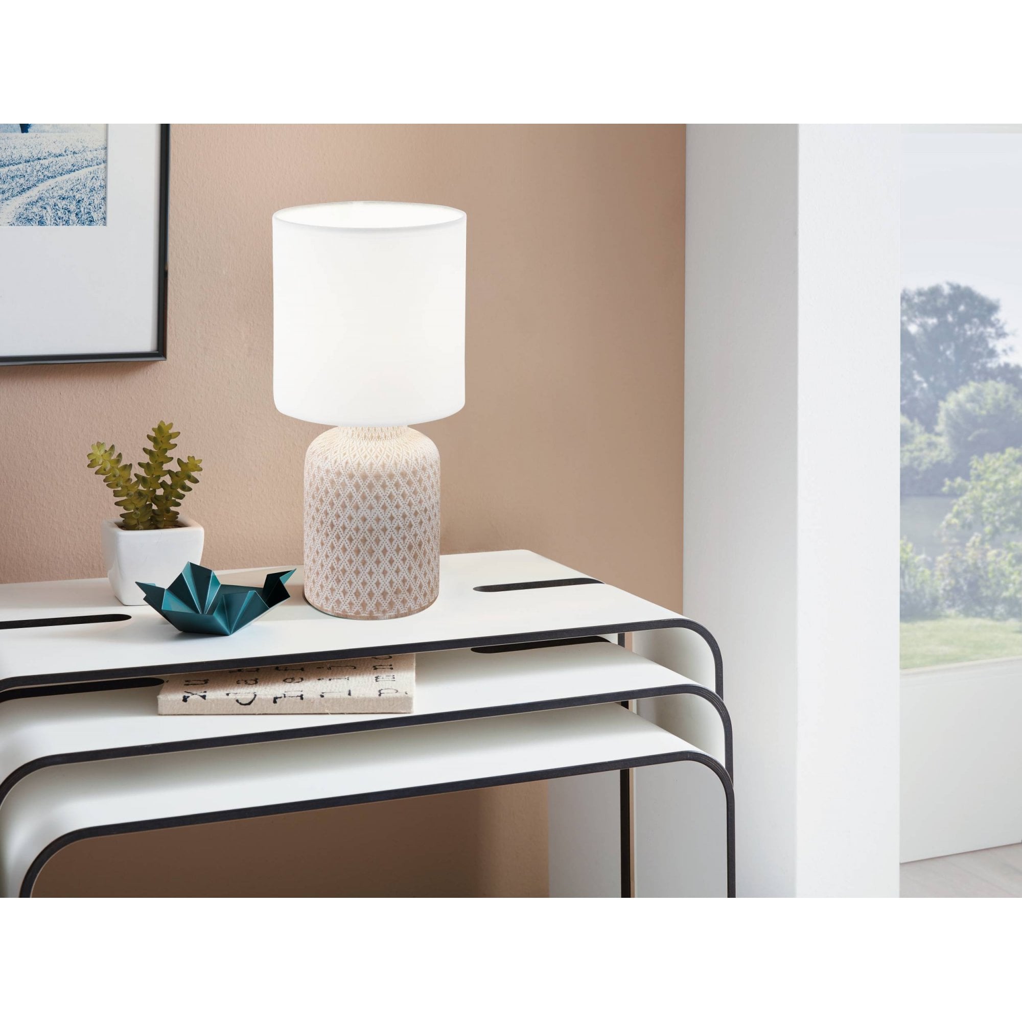 97773 Bellariva 1-Light Crème And White Table Lamp
