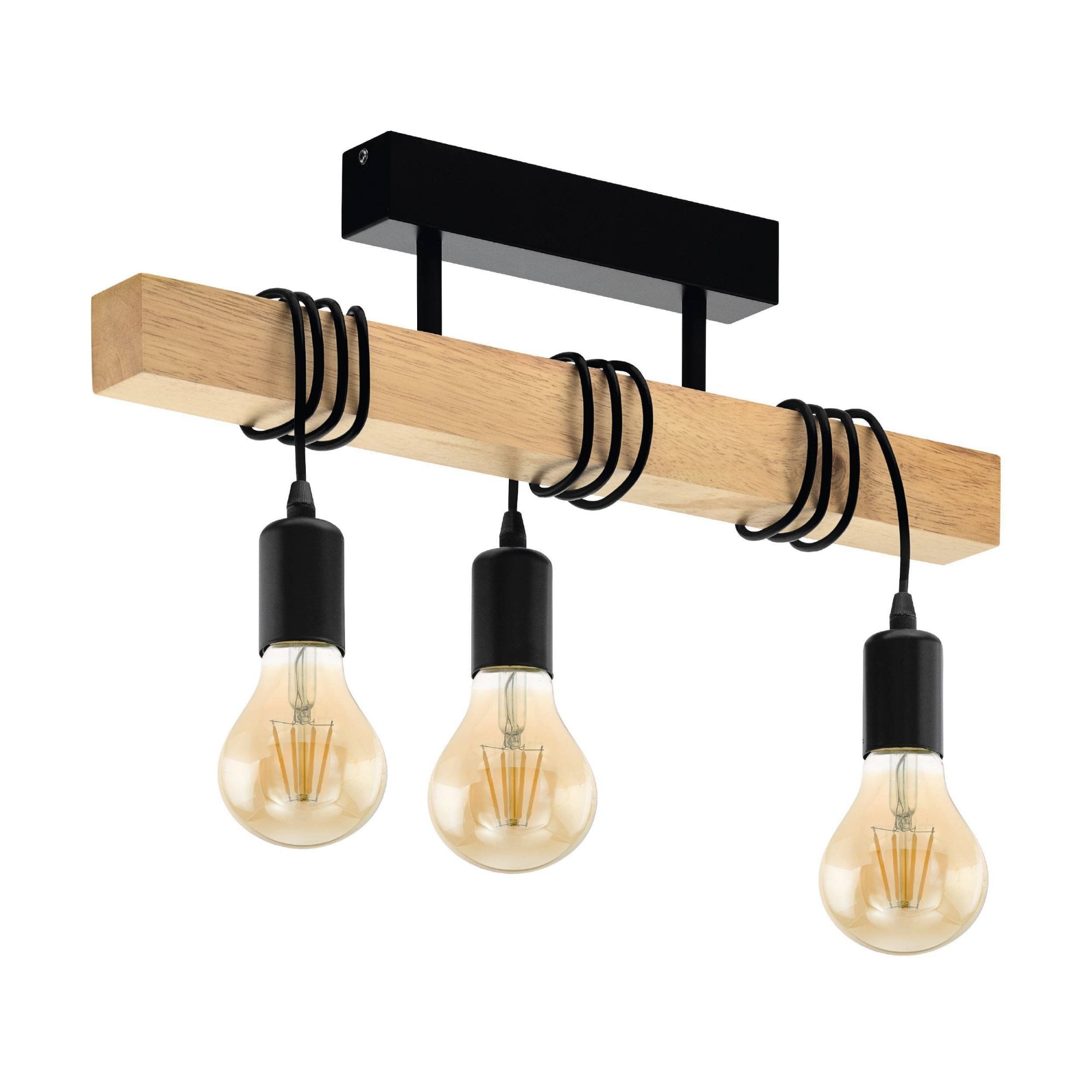 43511 Townshend Black/Natural Metal & Wood 3-Light Pendant