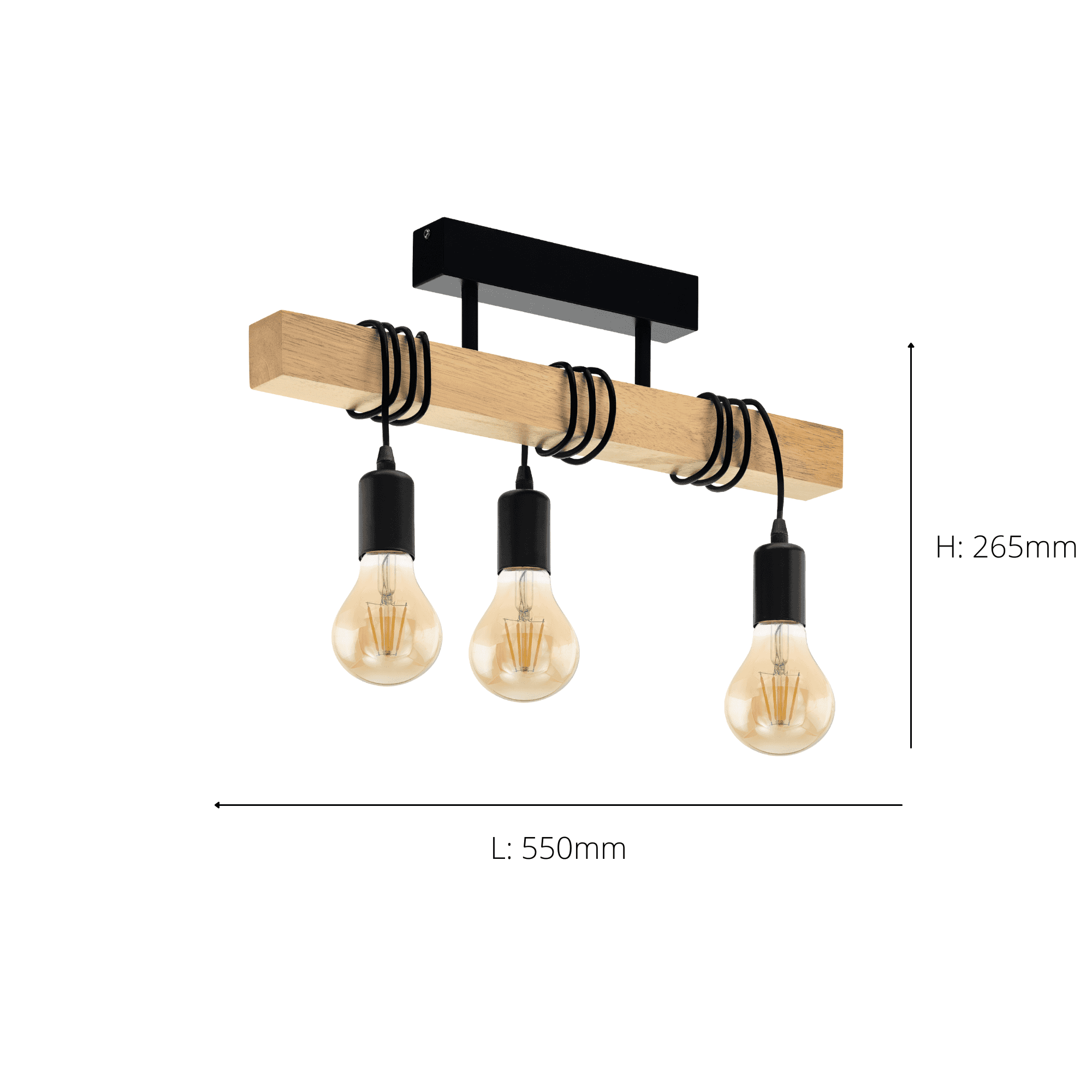 43511 Townshend Black/Natural Metal & Wood 3-Light Pendant