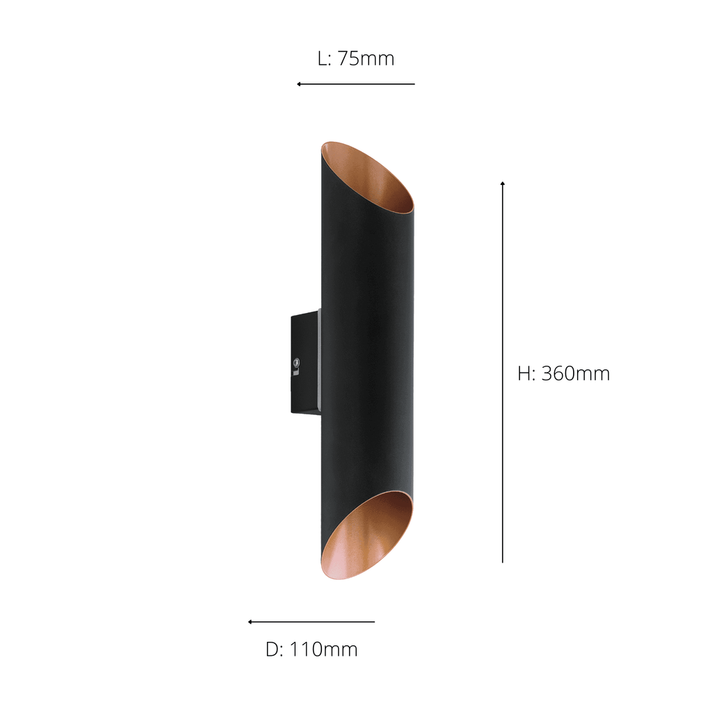 94804 Agolada 2-Light Copper And Black Exterior Wall Light