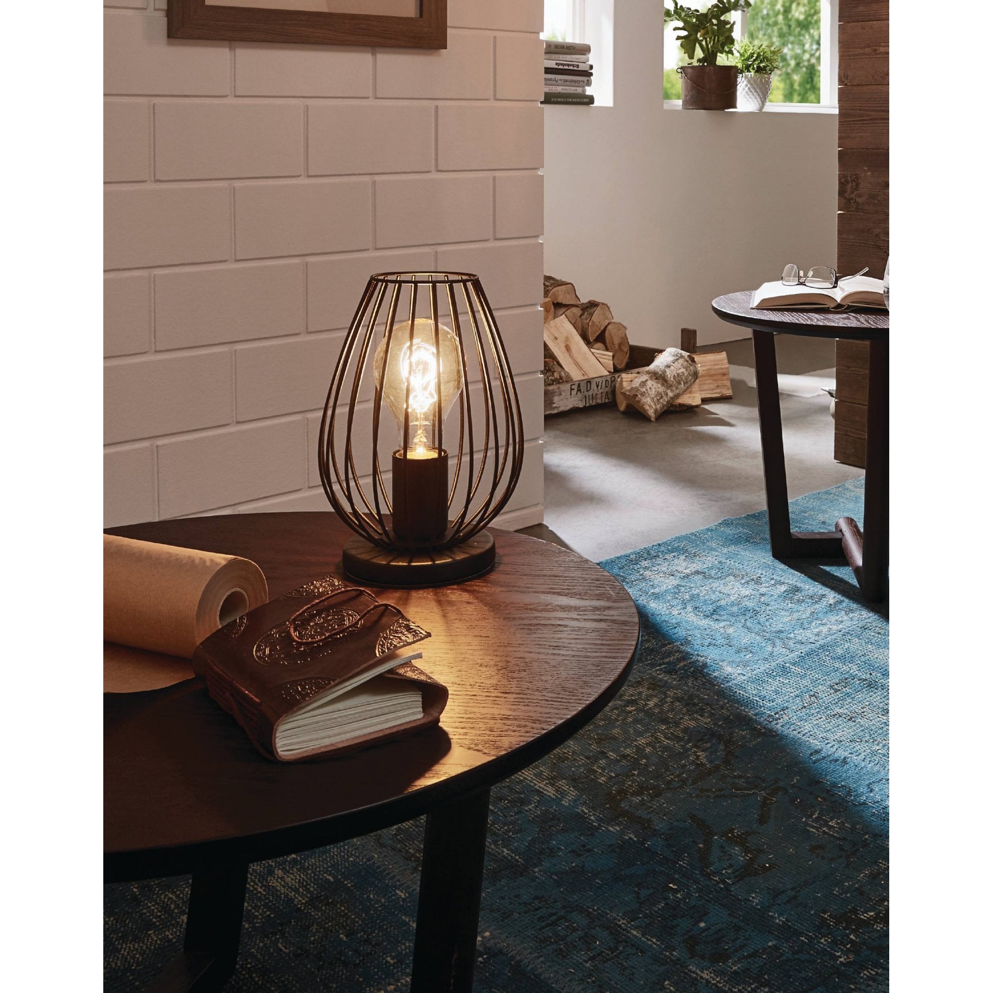 49481 Newtown 1-Light Vintage Table Lamp With A Black Caged Shade