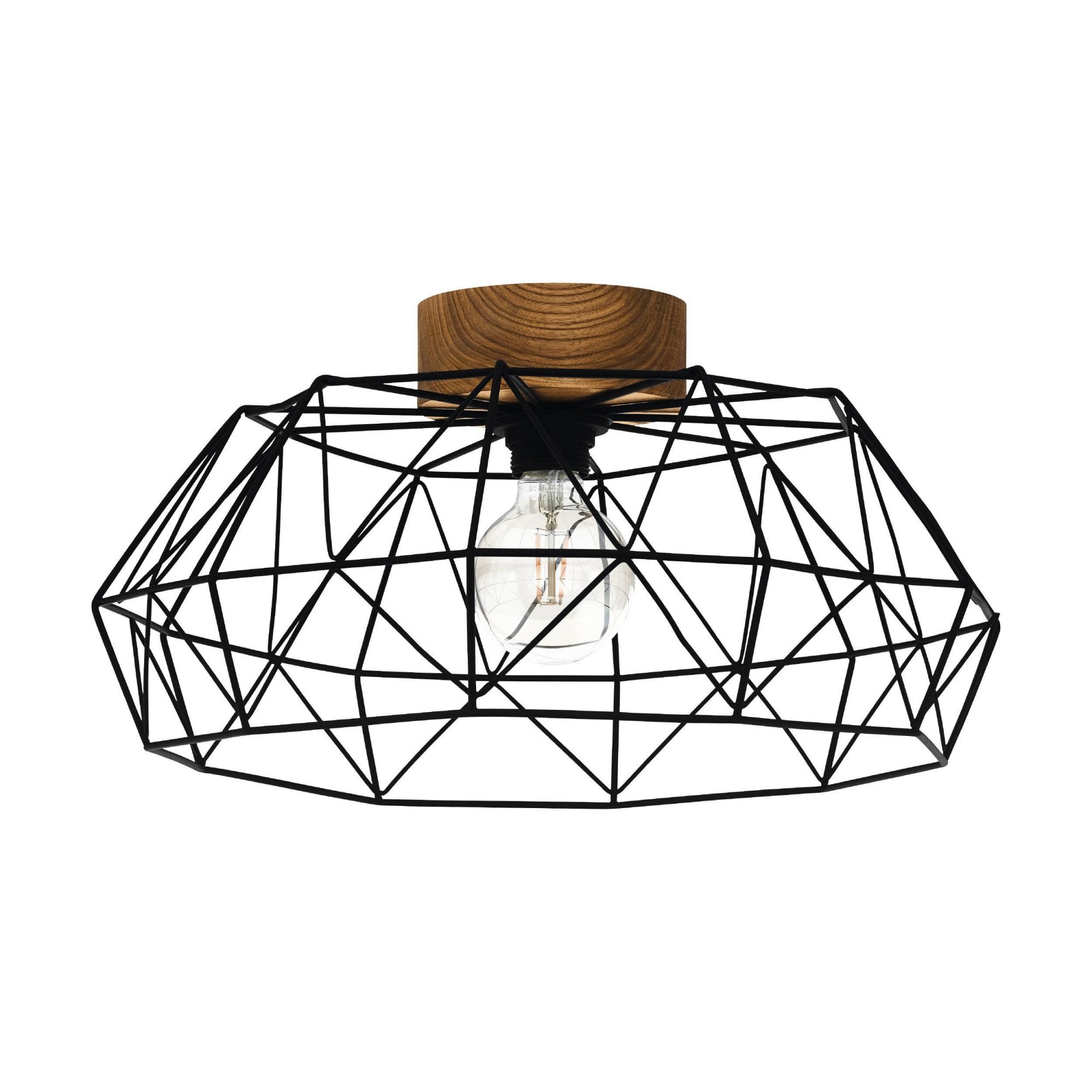 44088 Padstow Black and Natural Metal/Wood Ceiling Light