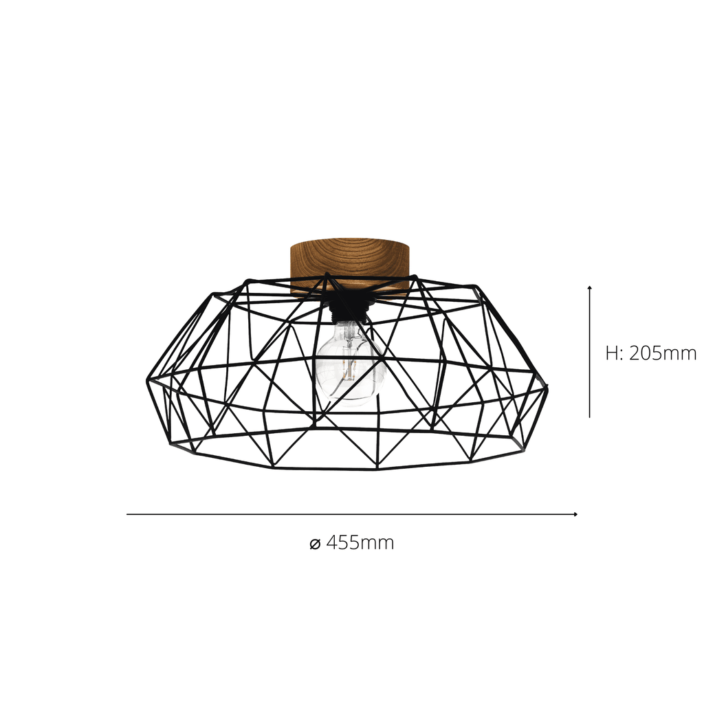 44088 Padstow Black and Natural Metal/Wood Ceiling Light