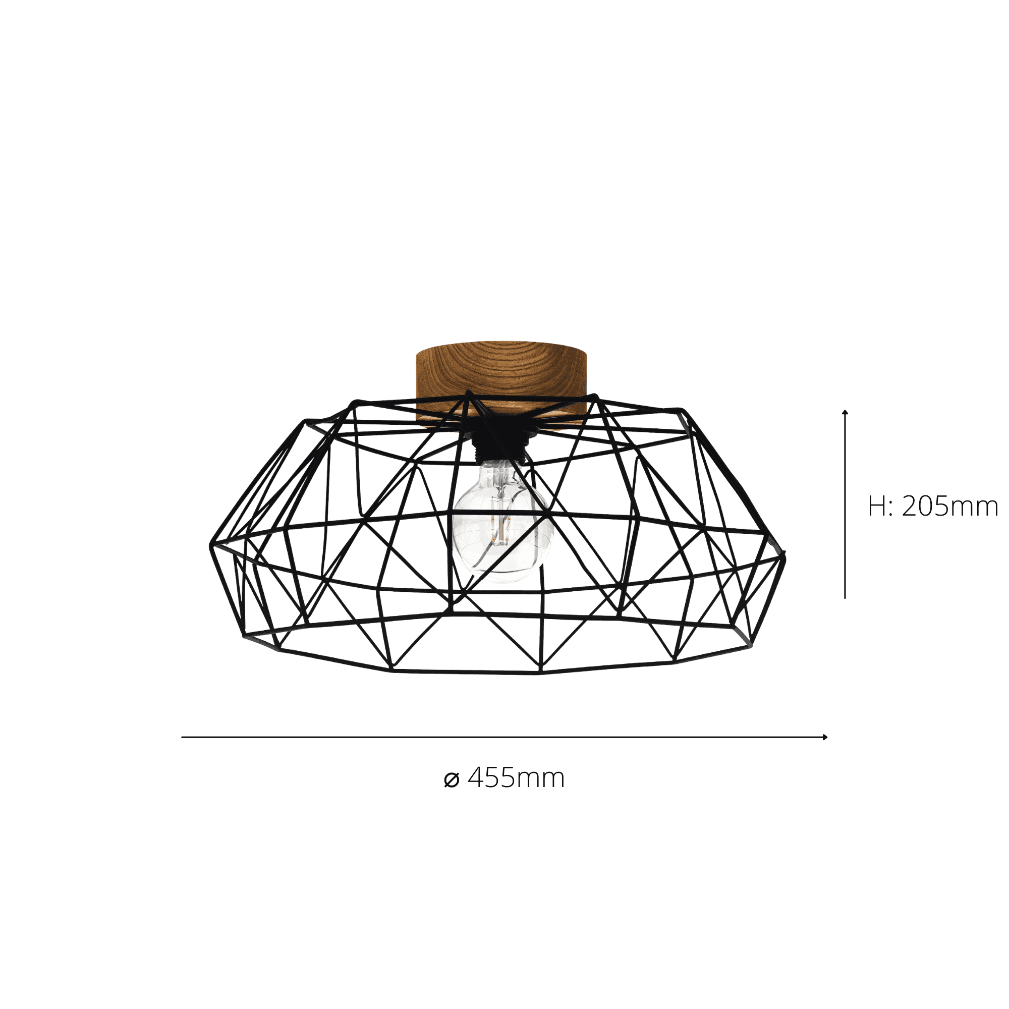 44088 Padstow Black and Natural Metal/Wood Ceiling Light