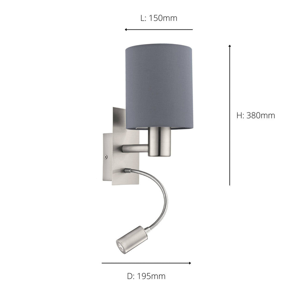 96479 Pasteri Steel And Fabric Wall/ Reading Light