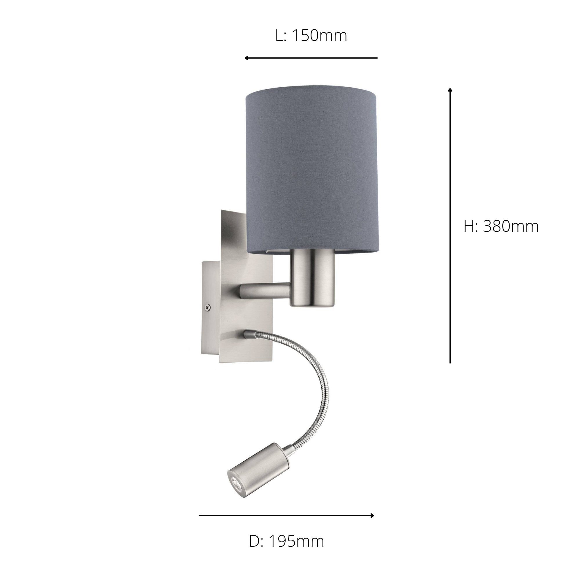 96479 Pasteri Steel And Fabric Wall/ Reading Light