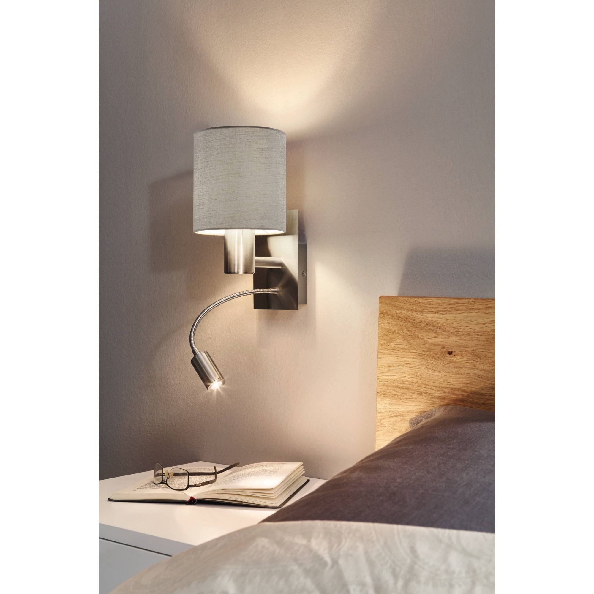 96478 Pasteri Taupe Fabric LED Wall Lamp With Reading Light