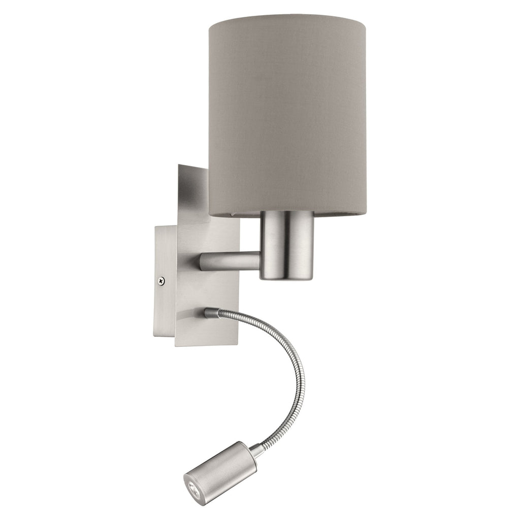 96478 Pasteri Taupe Fabric LED Wall Lamp With Reading Light