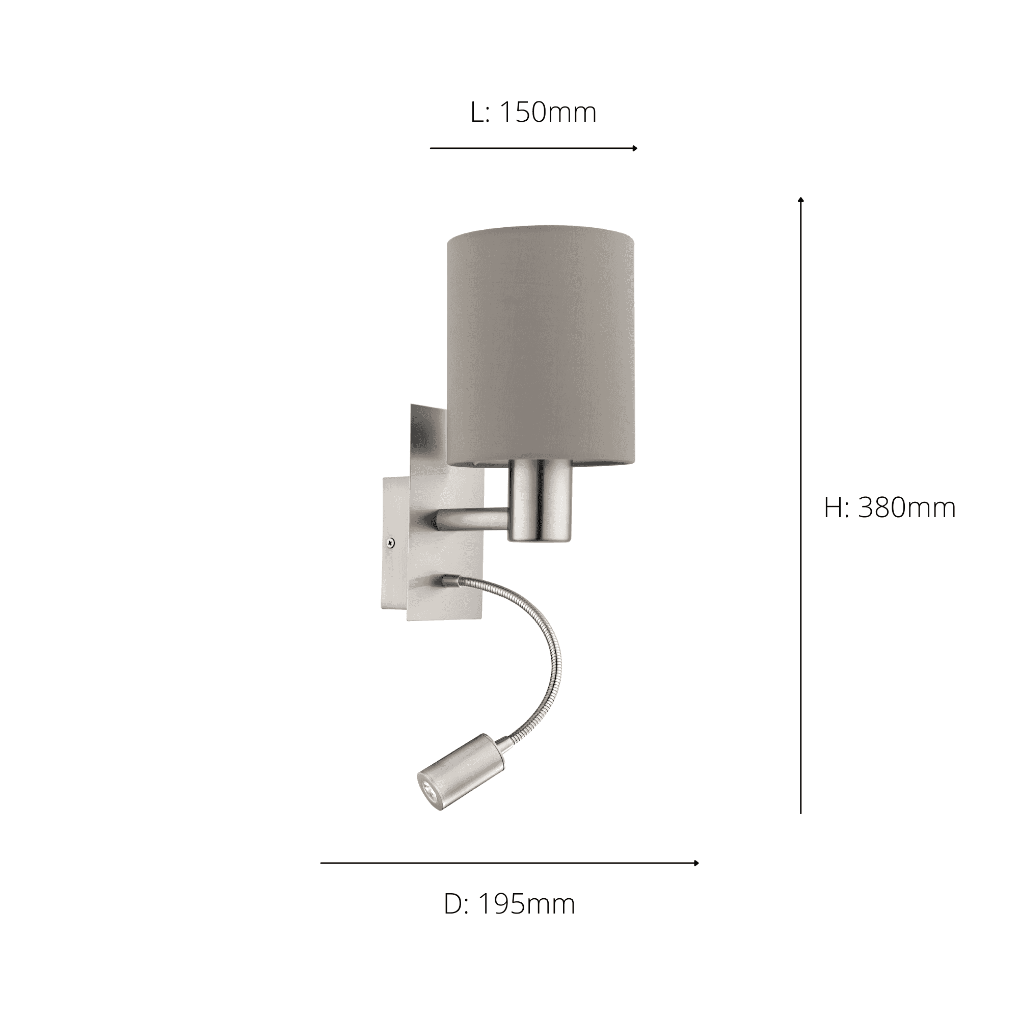96478 Pasteri Taupe Fabric LED Wall Lamp With Reading Light