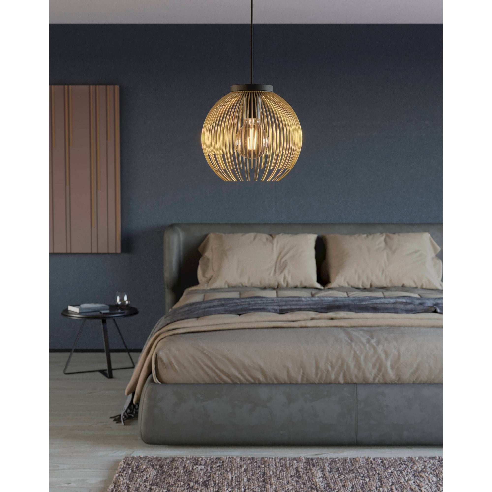 900166 Venezuela Spherical Gold & Black Single Pendant Light