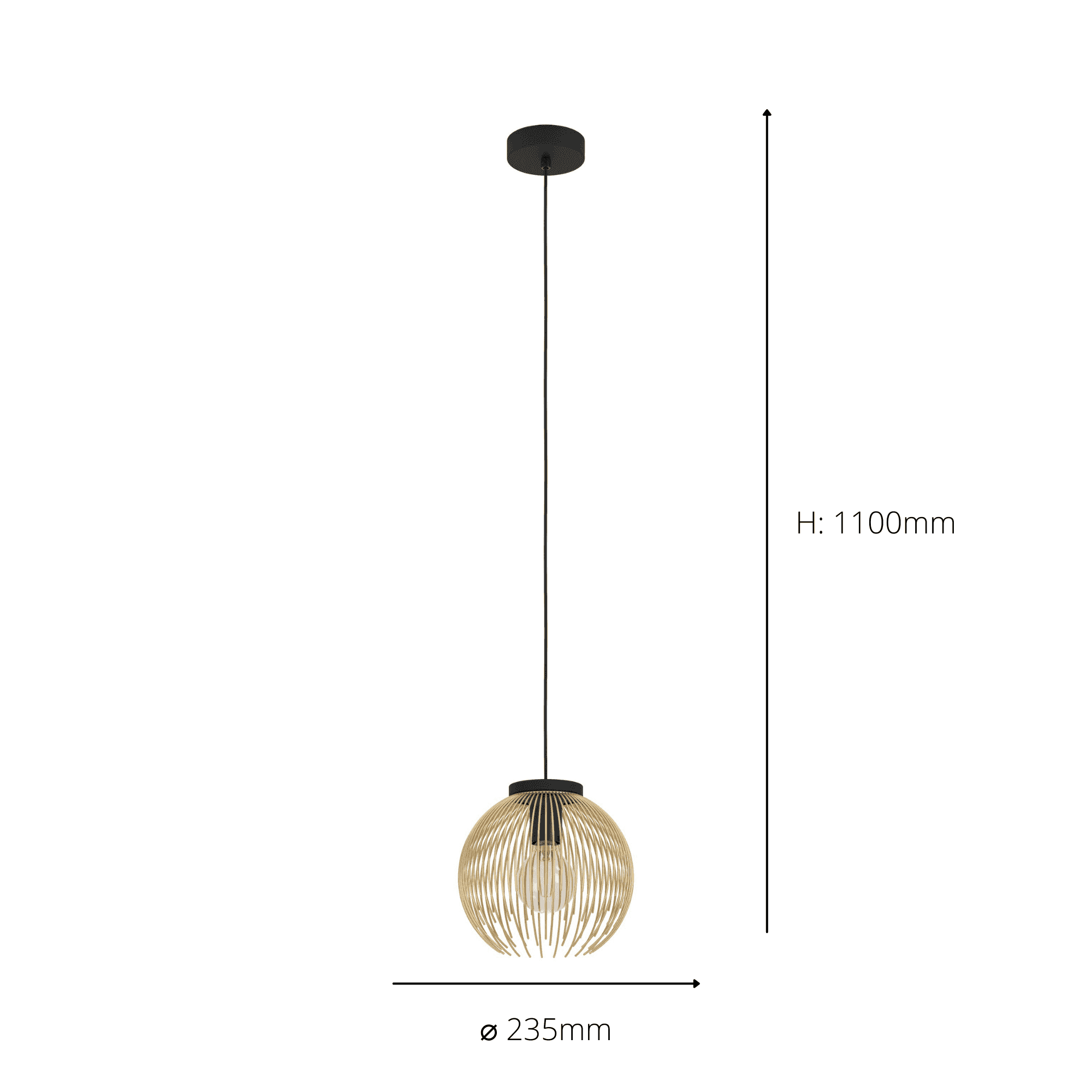 900166 Venezuela Spherical Gold & Black Single Pendant Light