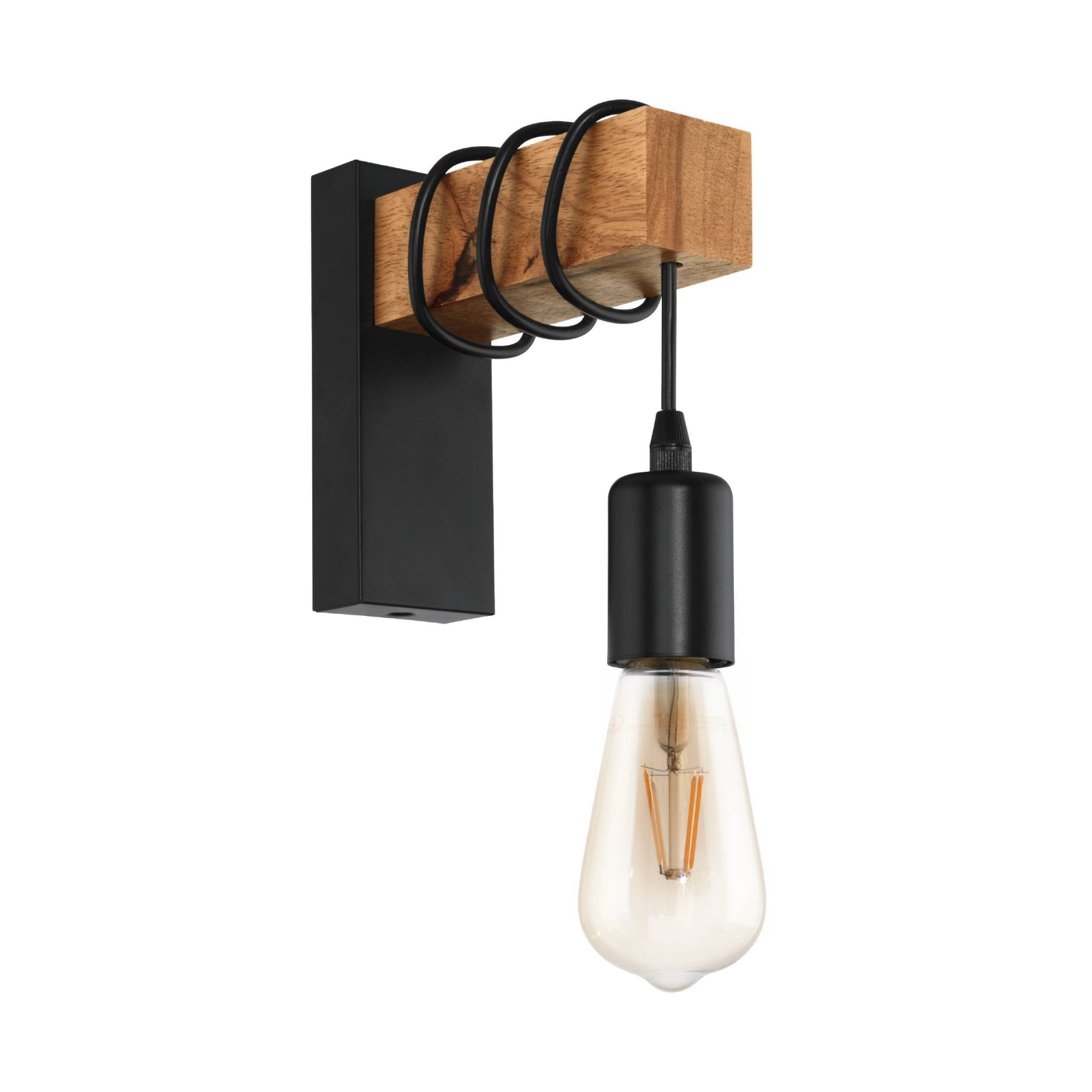 43514 Townshend Black Metal & Natural Wood Wall Light
