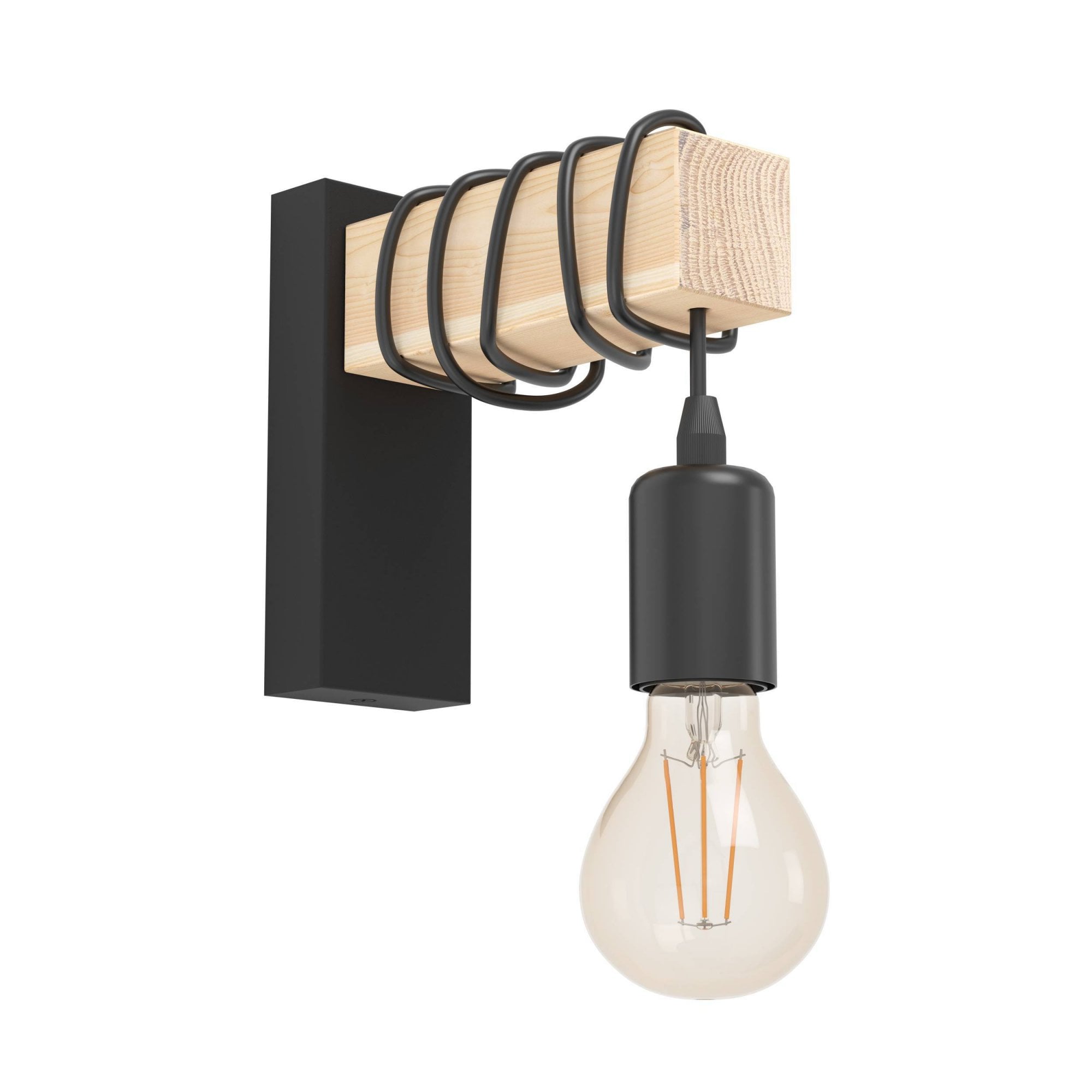 43514 Townshend Black Metal & Natural Wood Wall Light