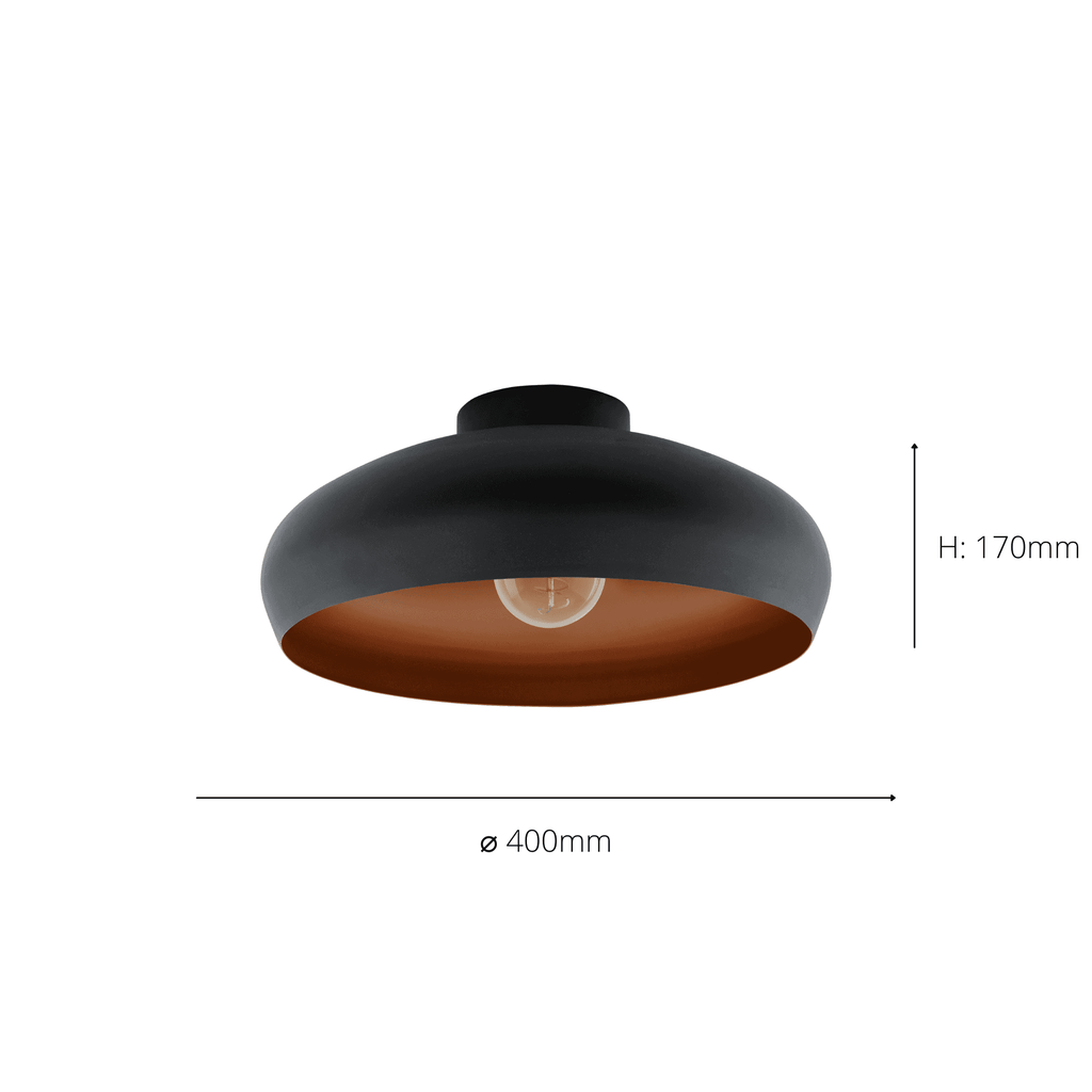 94547 Mogano 1-Light Vintage Black And Copper Ceiling Light