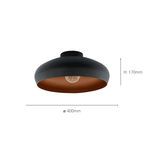 94547 Mogano 1-Light Vintage Black And Copper Ceiling Light