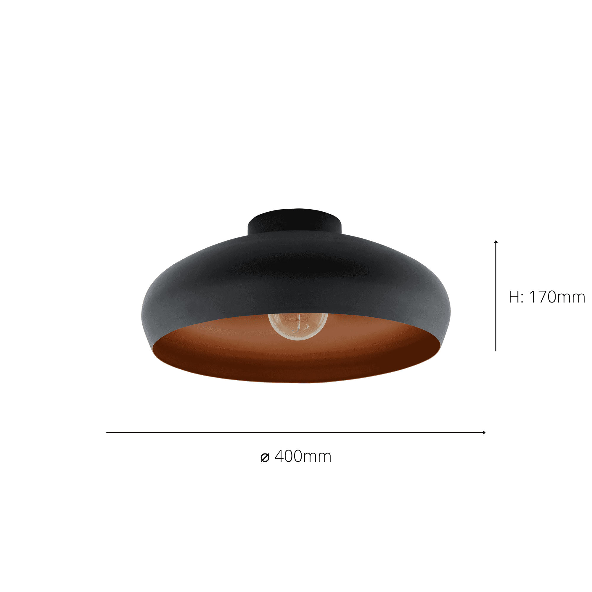 94547 Mogano 1-Light Vintage Black And Copper Ceiling Light