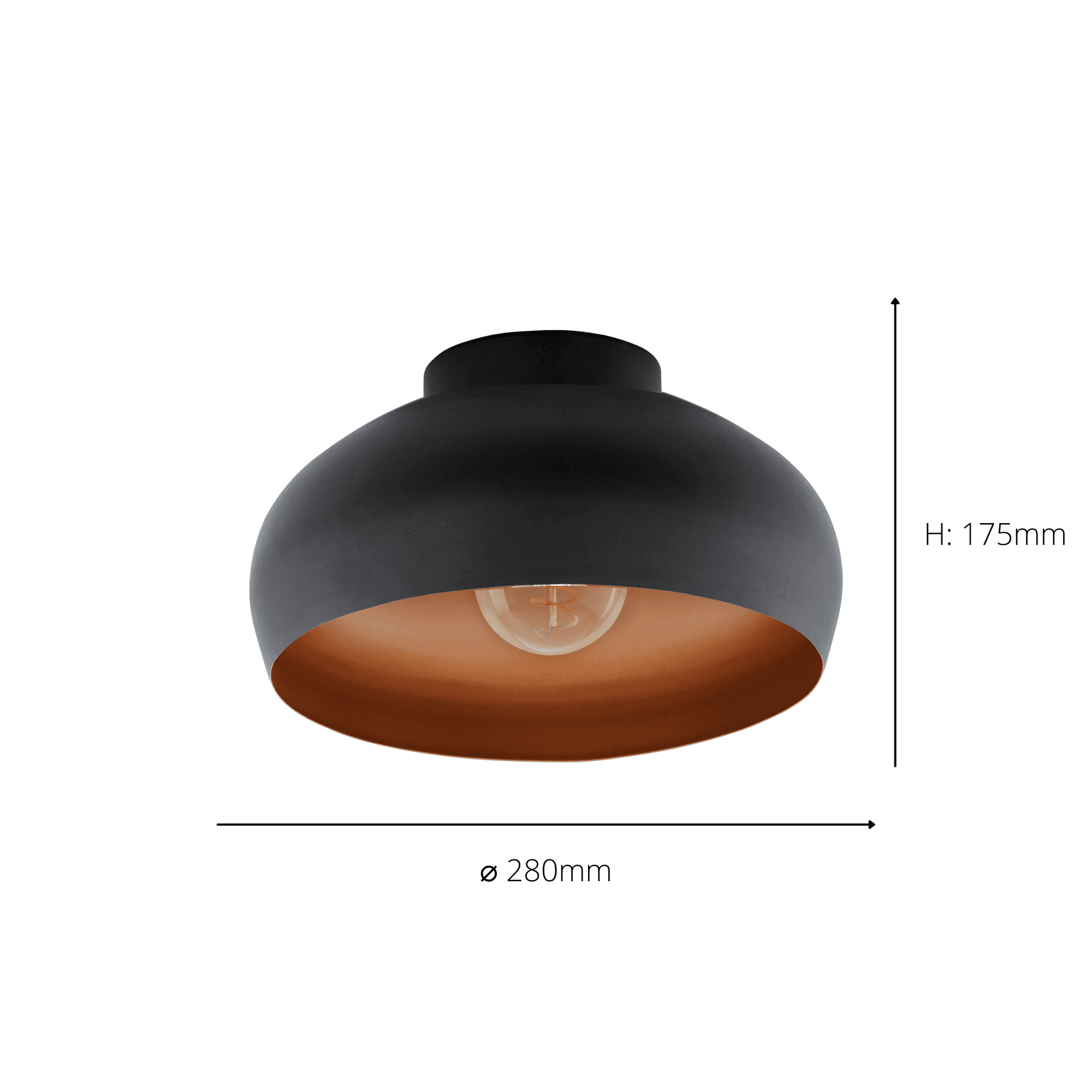 900555 Mogano 2 Ø280 Black/Copper Ceiling Light