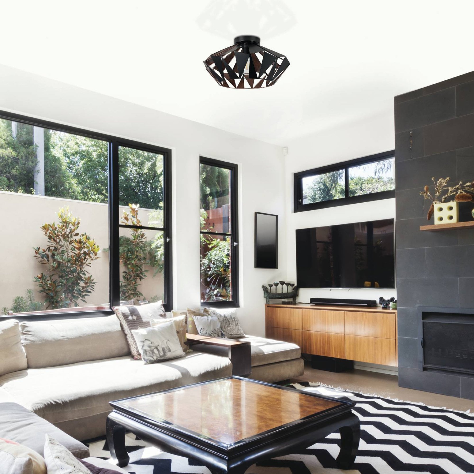 43399 Carlton 6 1-Light Geometric Black And Copper Ceiling Light