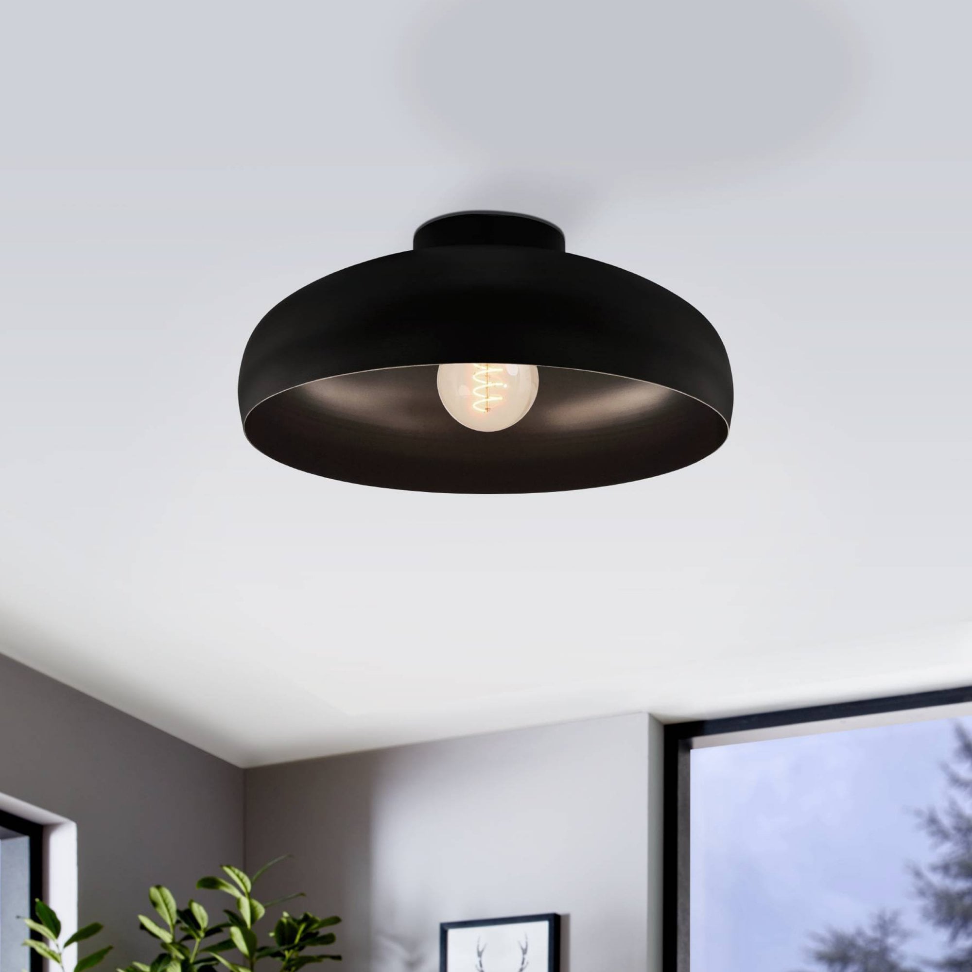 43637 Mogano 1-Light Vintage Black Ceiling Light