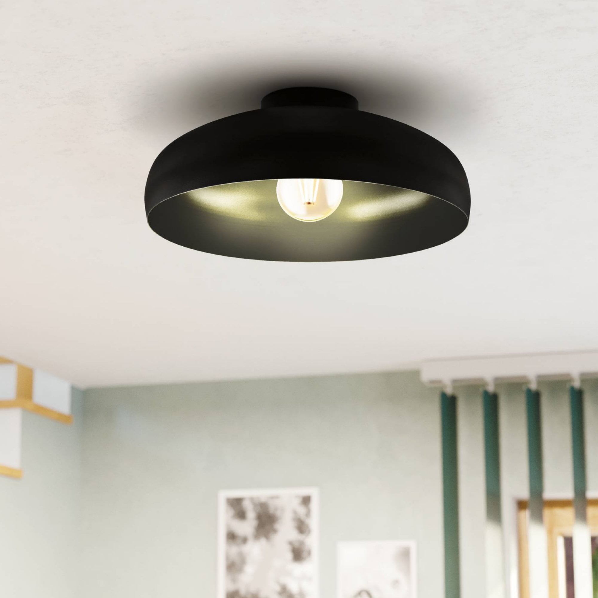 43637 Mogano 1-Light Vintage Black Ceiling Light
