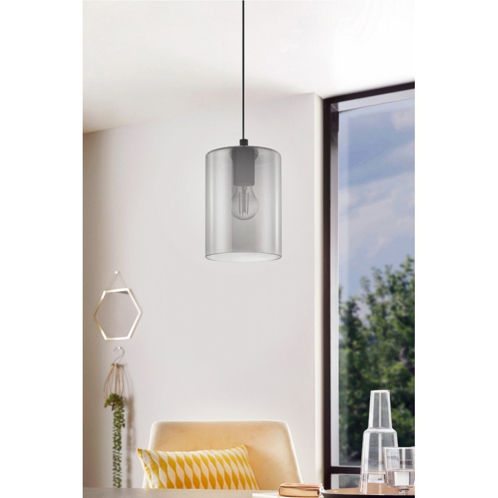 98585 Cadaques 1 1-Light Smoked Black Glass Single Pendant